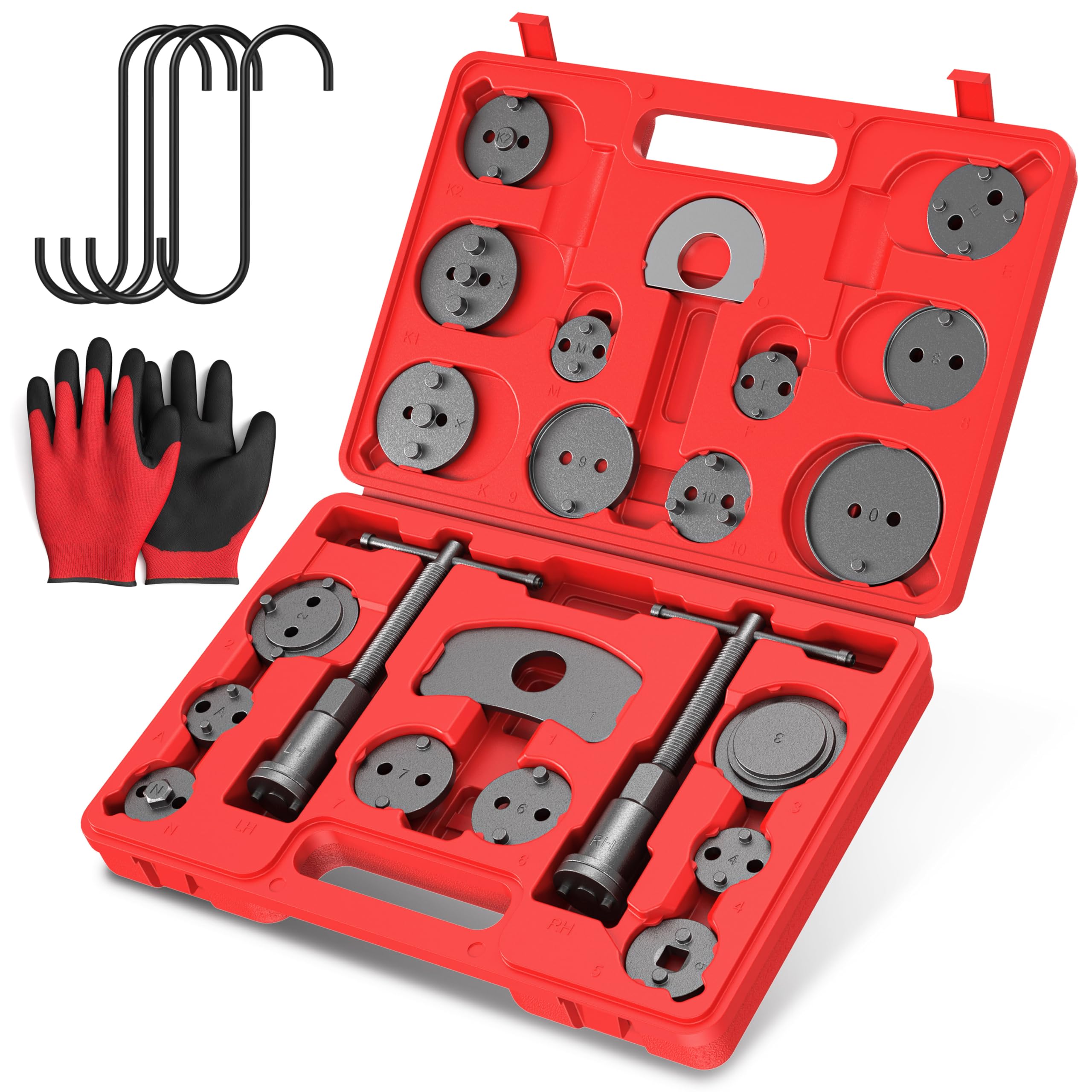 Heavy Duty Universal Disc Brake Caliper Piston Compressor Tool Kit - 28 Piece Wind Back Set for Brake Pad Replacement with Hanger Hooks | Perfect for DIY Car Maintenance & Professional Auto Repair Shops
