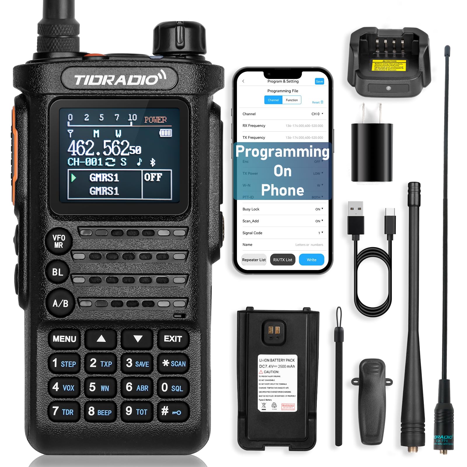 TIDRADIO TD-H8 2nd Gen GMRS Two-Way Radio - Bluetooth Programming, 5W Long Range, NOAA Weather Alert, Repeater Capable Walkie Talkie with 771 Antenna & 2500mAh Battery - Ideal for Outdoor Adventures, Emergency Communication, and Group Activities