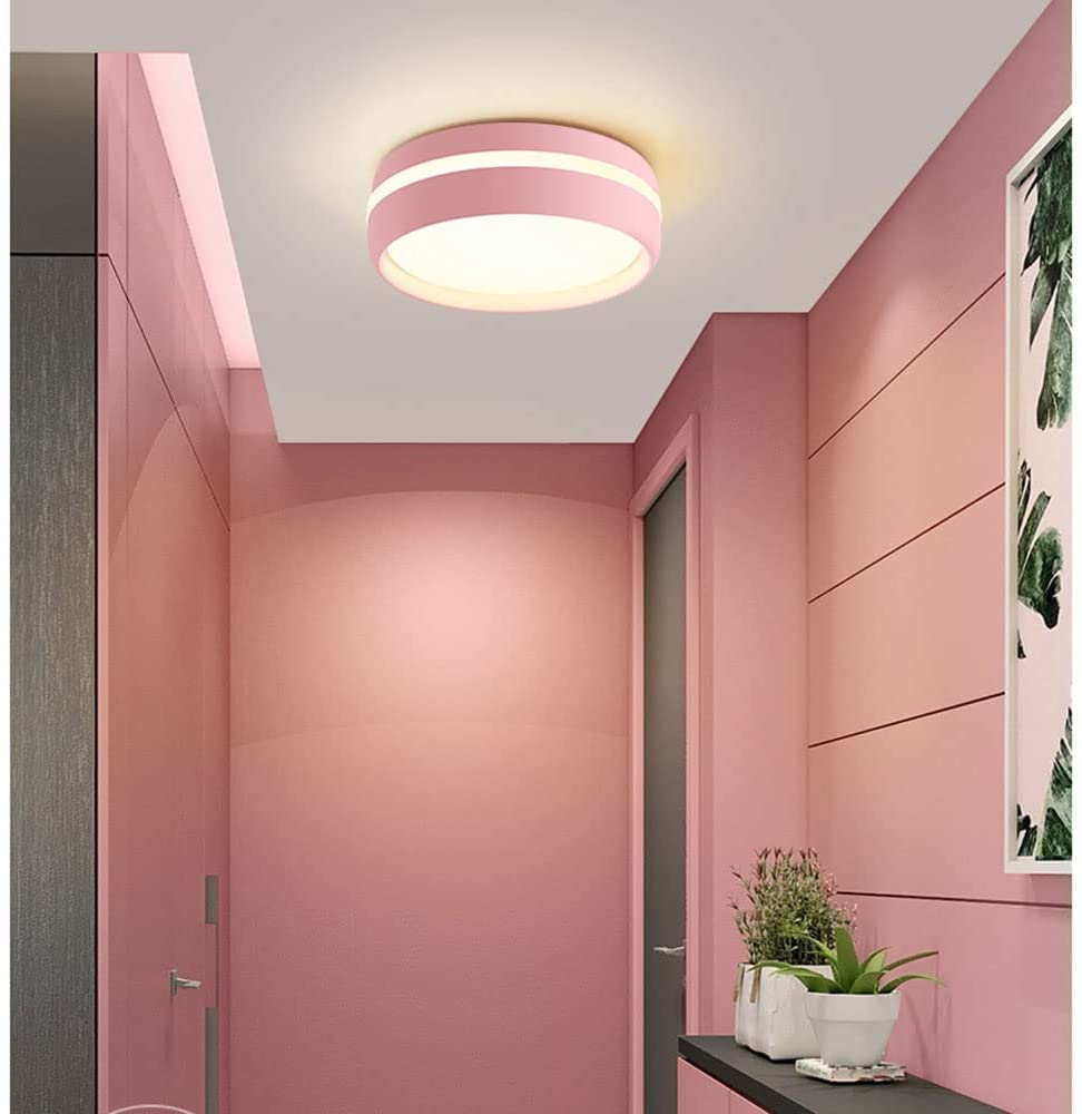Modern LED Flush Mount Ceiling Light Fixture - Pink Side-Emitting Flush Lighting for Entryway, Balcony, Corridor, Restaurant & Bedroom - Warm White Light for Home & Commercial Spaces