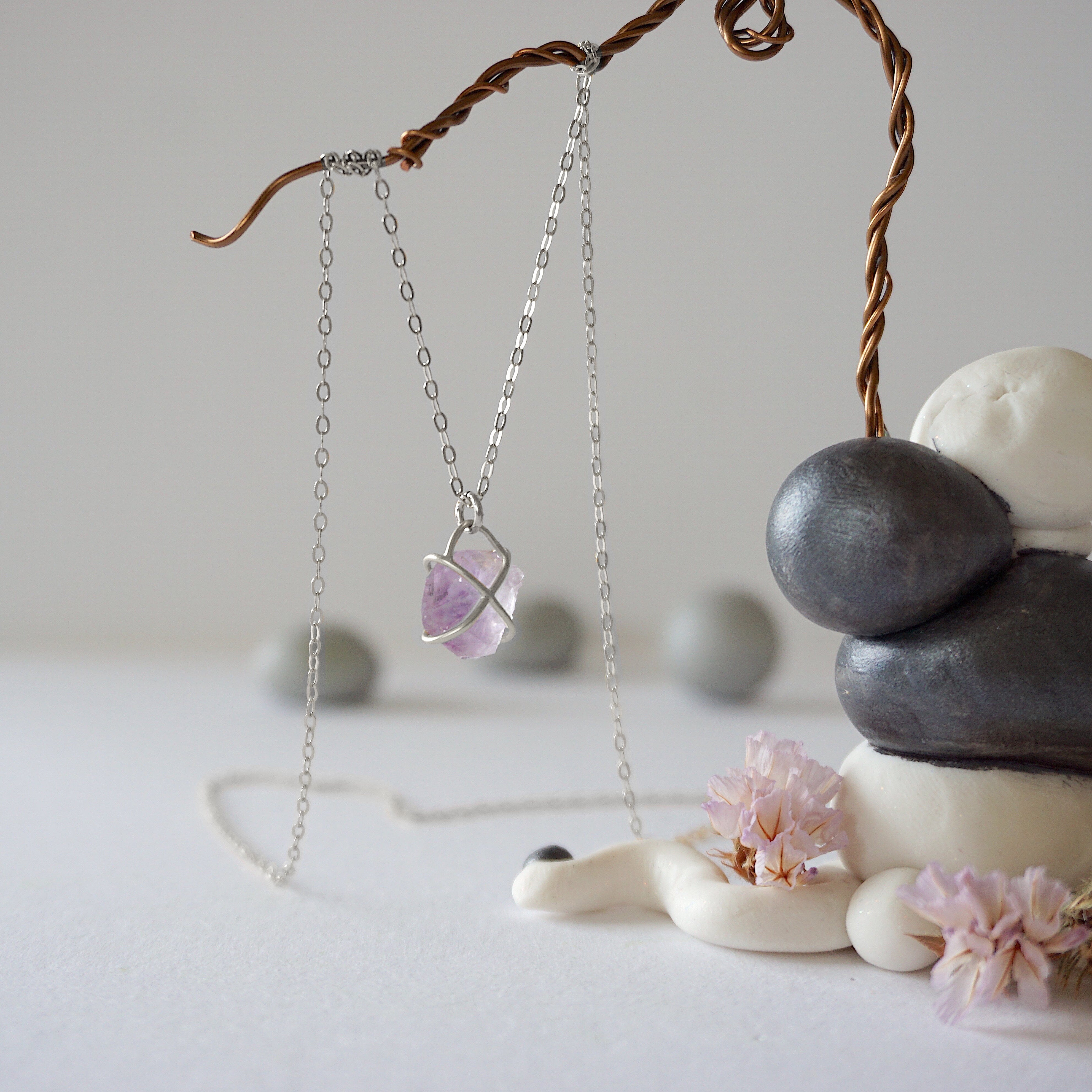 Amethyst Necklace for Women - Sterling Silver Huggie Charm Necklace - Elegant Jewelry Gift for Birthday, Anniversary & Special Occasions