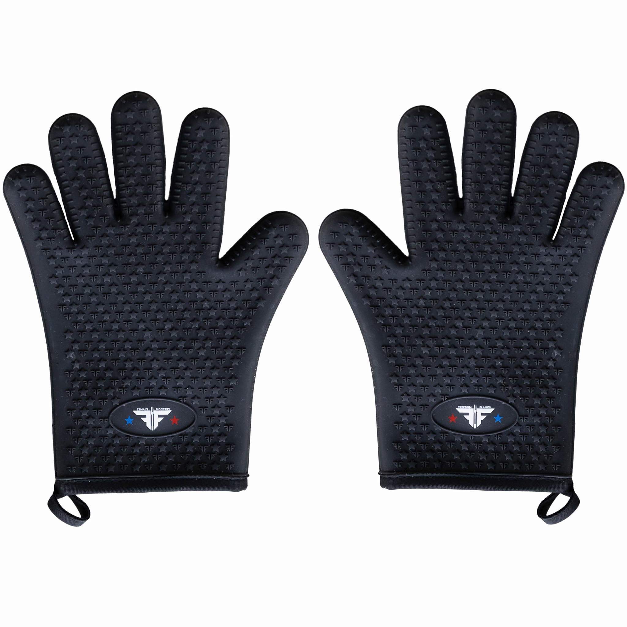 Heat Resistant Silicone Oven Mitts & BBQ Gloves - Waterproof, Easy Clean Cooking Gloves for Grilling, Baking, Smoker Pit & Kitchen Use - Perfect for Outdoor BBQ, Camping & Home Cooking (Black)