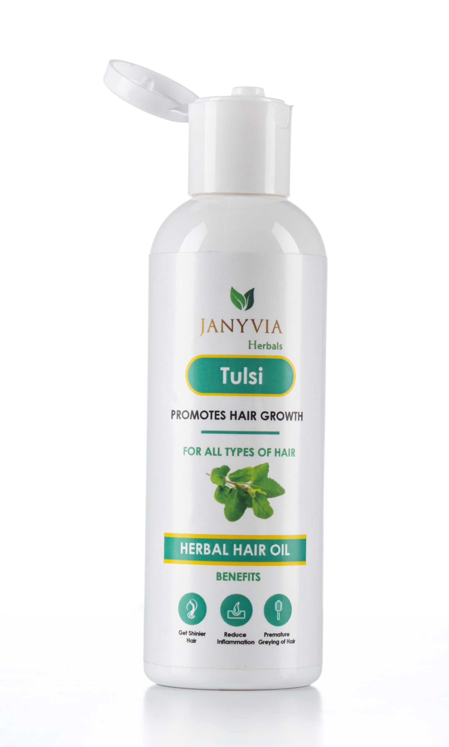 Janyvia Organic Tulsi Hair Oil - 100ml Ayurvedic Basil Oil for Hair Growth, Scalp Nourishment & Shine | Natural Hair Treatment for Dry, Damaged Hair | Daily Hair Care & Massage Essential
