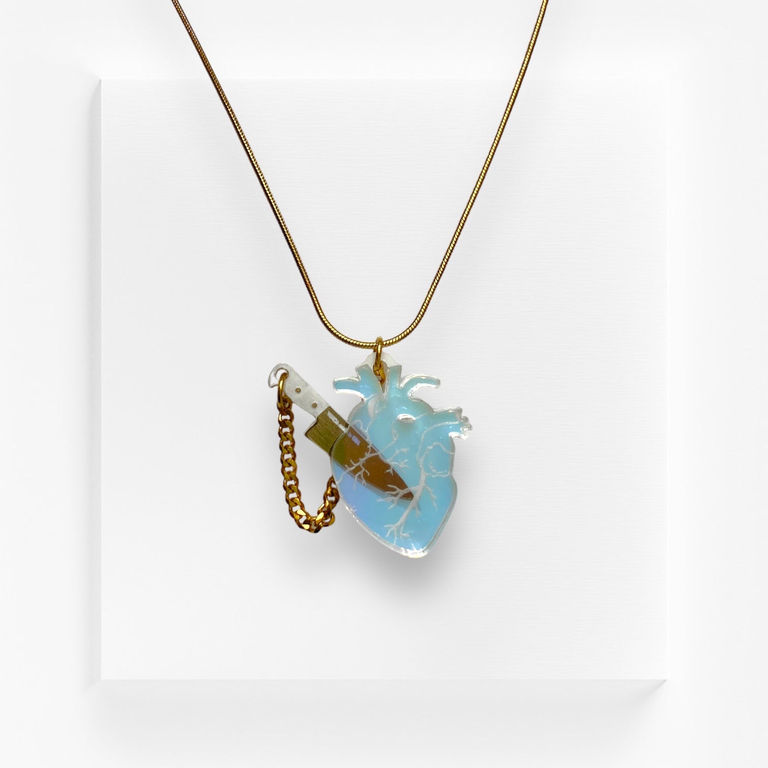 Chopped Heart Necklace - Gold, Iridescent & White Crystal Pendant Jewelry for Women | Valentine's Day Gift, Anniversary Present, Romantic Date Night Accessory