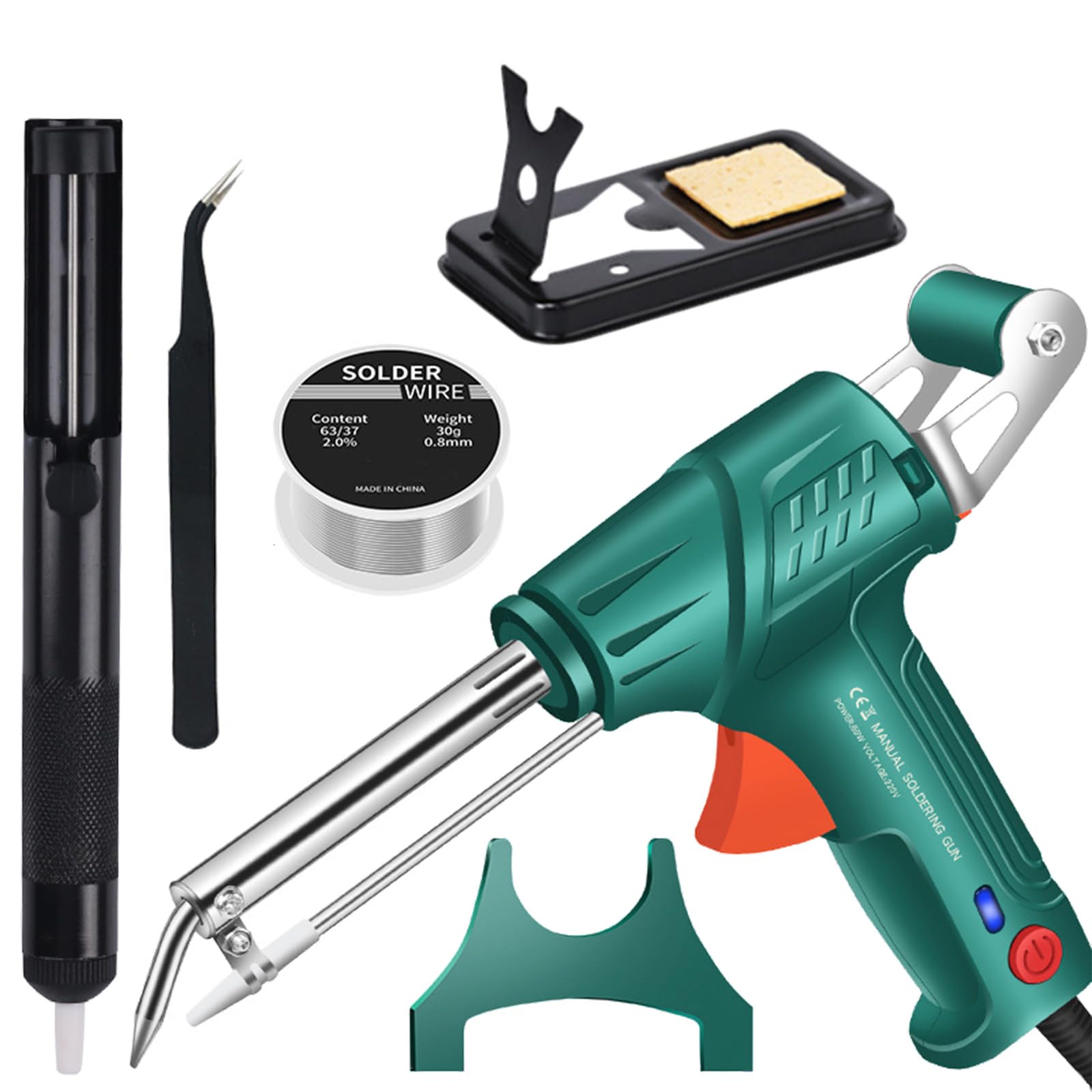 60W Multi-Function Soldering Iron Kit with Auto Feed & Removable Tip - Internal/External Heating Soldering Gun for Electronics Repair, DIY Projects & Home Improvement (Green)