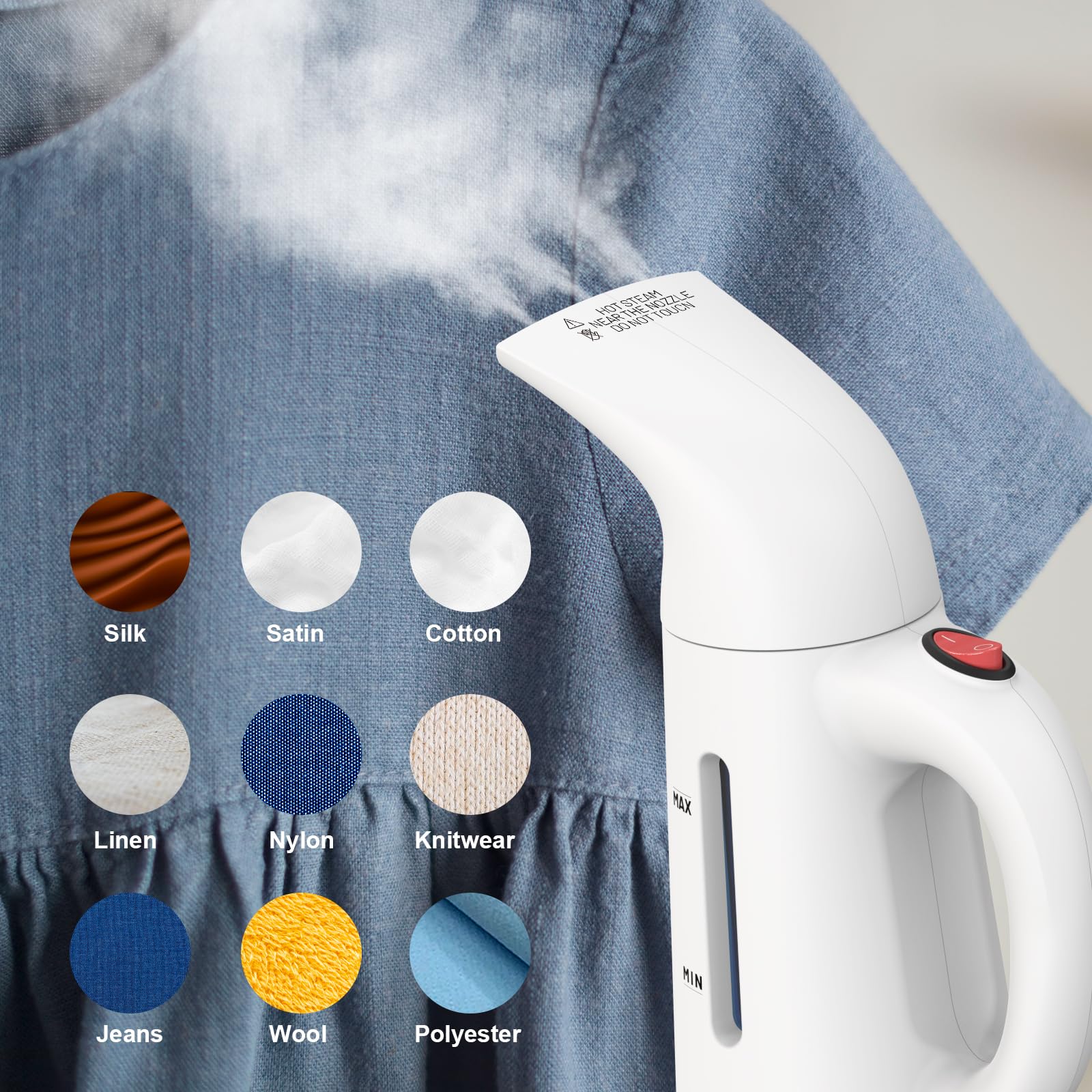 Portable Handheld Garment Steamer for Clothes - 230ml Mini Steamer with One-Button Design, Removes Wrinkles from All Fabrics, 12-Min Continuous Steam - Perfect for Travel, Home Use, and Quick Outfit Refresh Before Meetings or Events - White