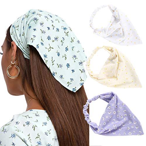 Floral Elastic Hair Kerchief Scarf Set of 3 - Stylish Headbands for Women, Girls | Perfect for Summer, Beach, Yoga, and Outdoor Activities
