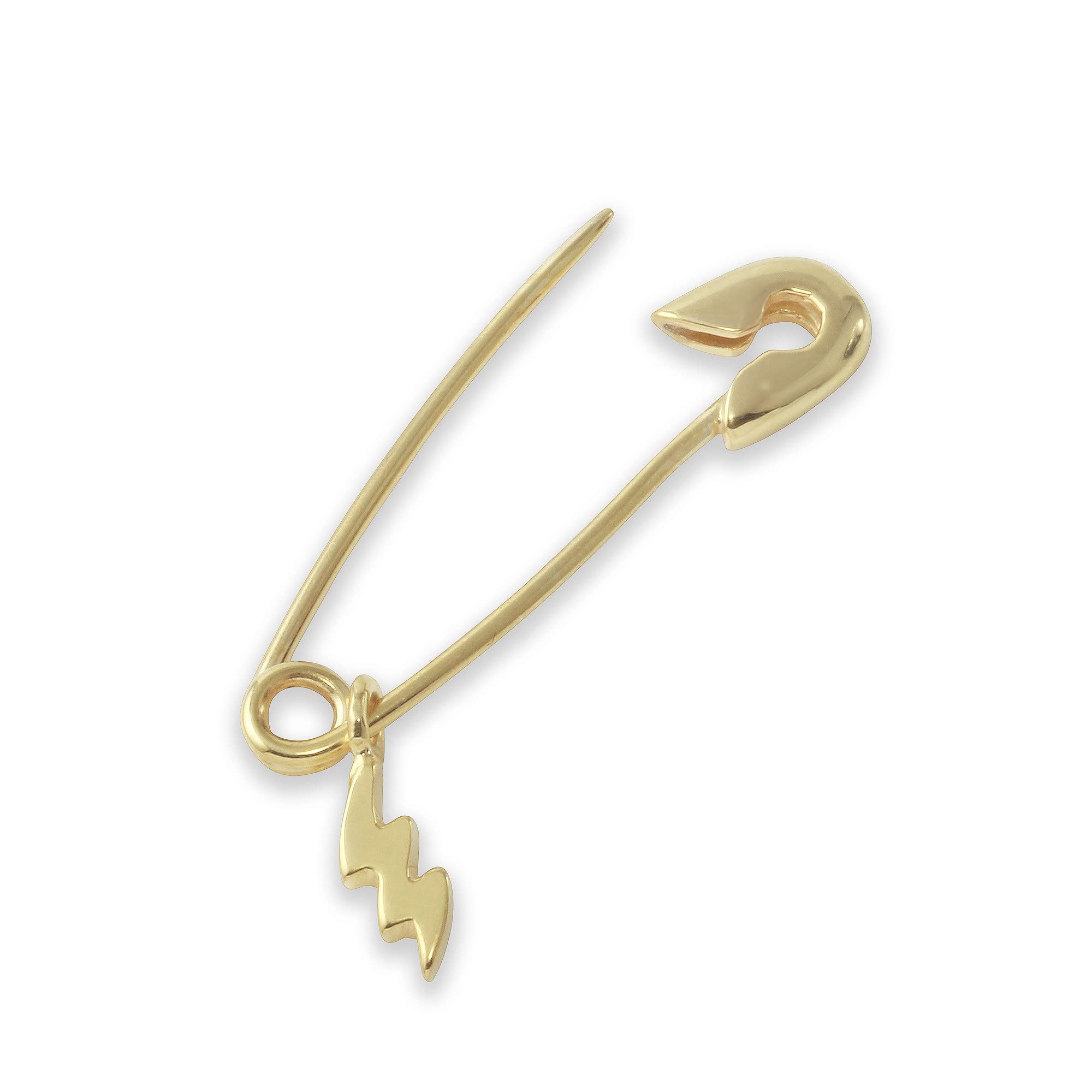 Monte Cristo Safety Pin Charm Earring - 14K Gold Single Hoop Earring for Women | Trendy Lightning Bolt Design | Made in USA | Perfect for Casual Wear, Parties & Gifts