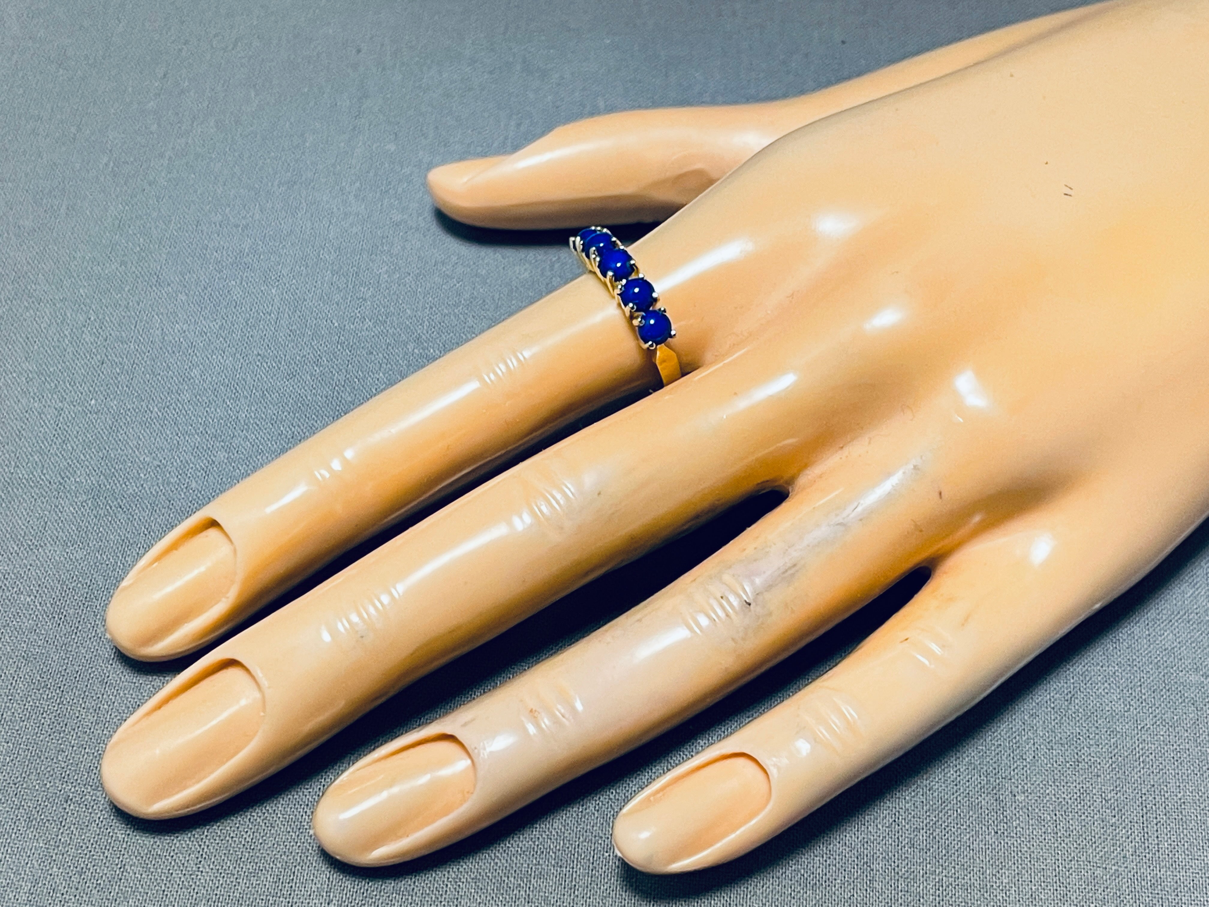 14K Gold Vintage Native American Navajo Domed Lapis Lazuli Ring - Handmade Southwest Jewelry for Women, Boho Chic Accessories, Gift for Her, Perfect for Weddings & Special Occasions