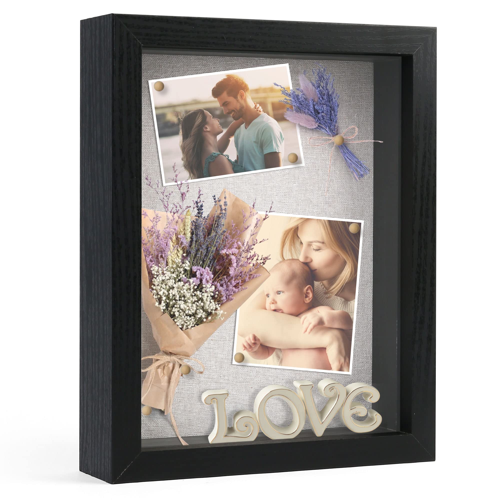 LotFancy 8.5x11 Inch Black Shadow Box Frame - Deep Display Case with Soft Linen Back & Glass Front for Memorials, Medals, Bouquets - Perfect for Wall Decor, Keepsakes, Wedding Bouquet Preservation