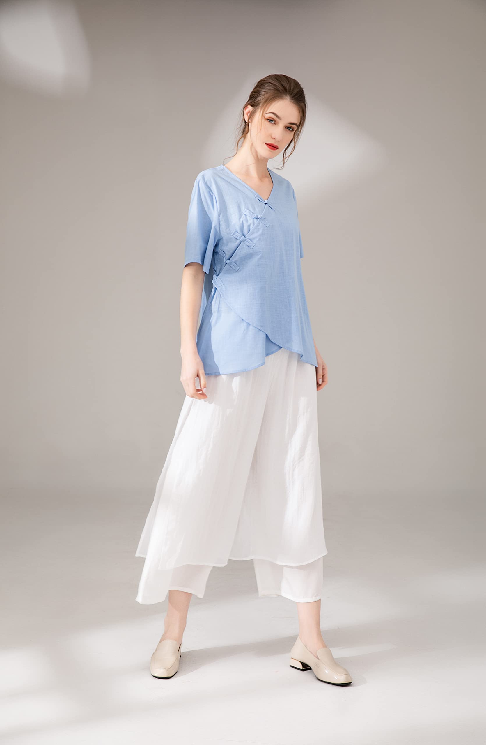 Minibee Women's Wide Leg Palazzo Pants - Loose Fit Elastic Waist Capris Trousers for Casual Wear, Office & Summer Outfits