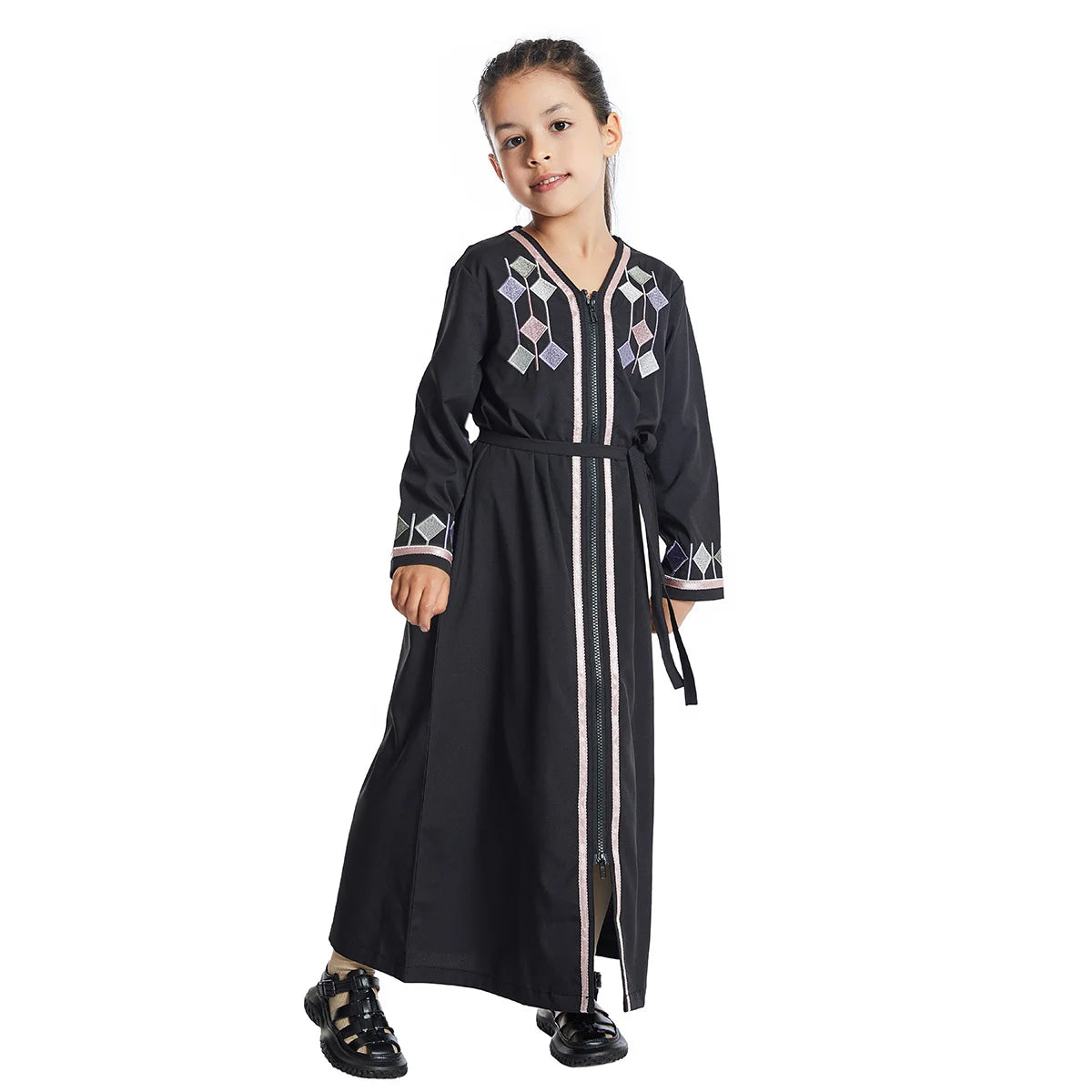 Elegant Middle Eastern Arab Girl Embroidered Abaya Dress #25623 - Perfect for Eid, Weddings & Special Occasions