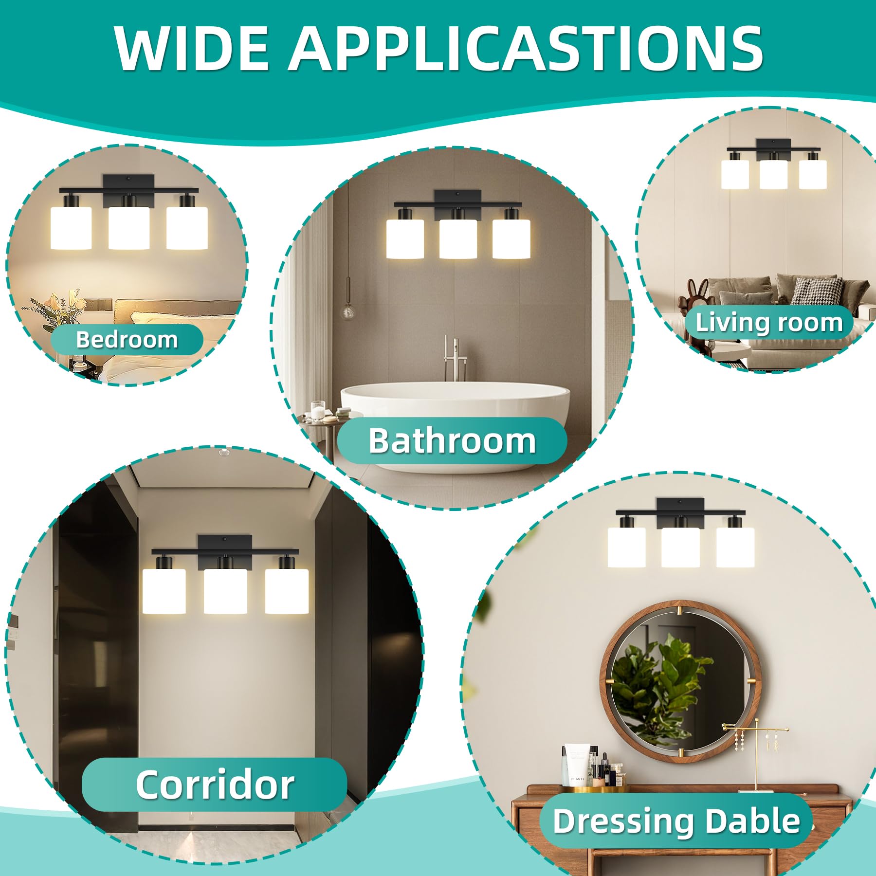 Modern Matte Black Vanity Light - 3-Light Bathroom Fixture for Bedroom & Living Room, E26 Socket (Bulbs Not Included) - Elegant Home Lighting