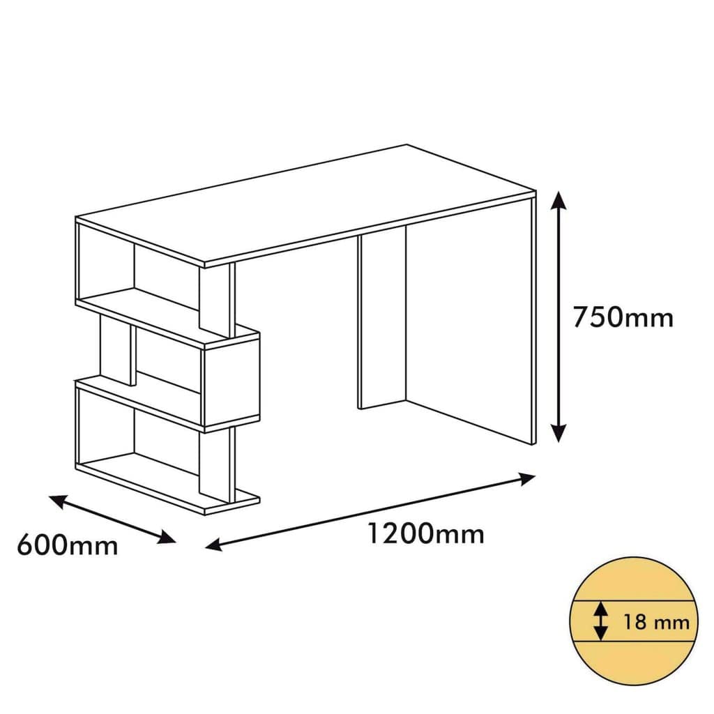 Minar Concept Snap Middle Study Desk Table - Modern White, Walnut & Black Finish - Perfect for Home Office, Dorm Room or Small Space Workstation