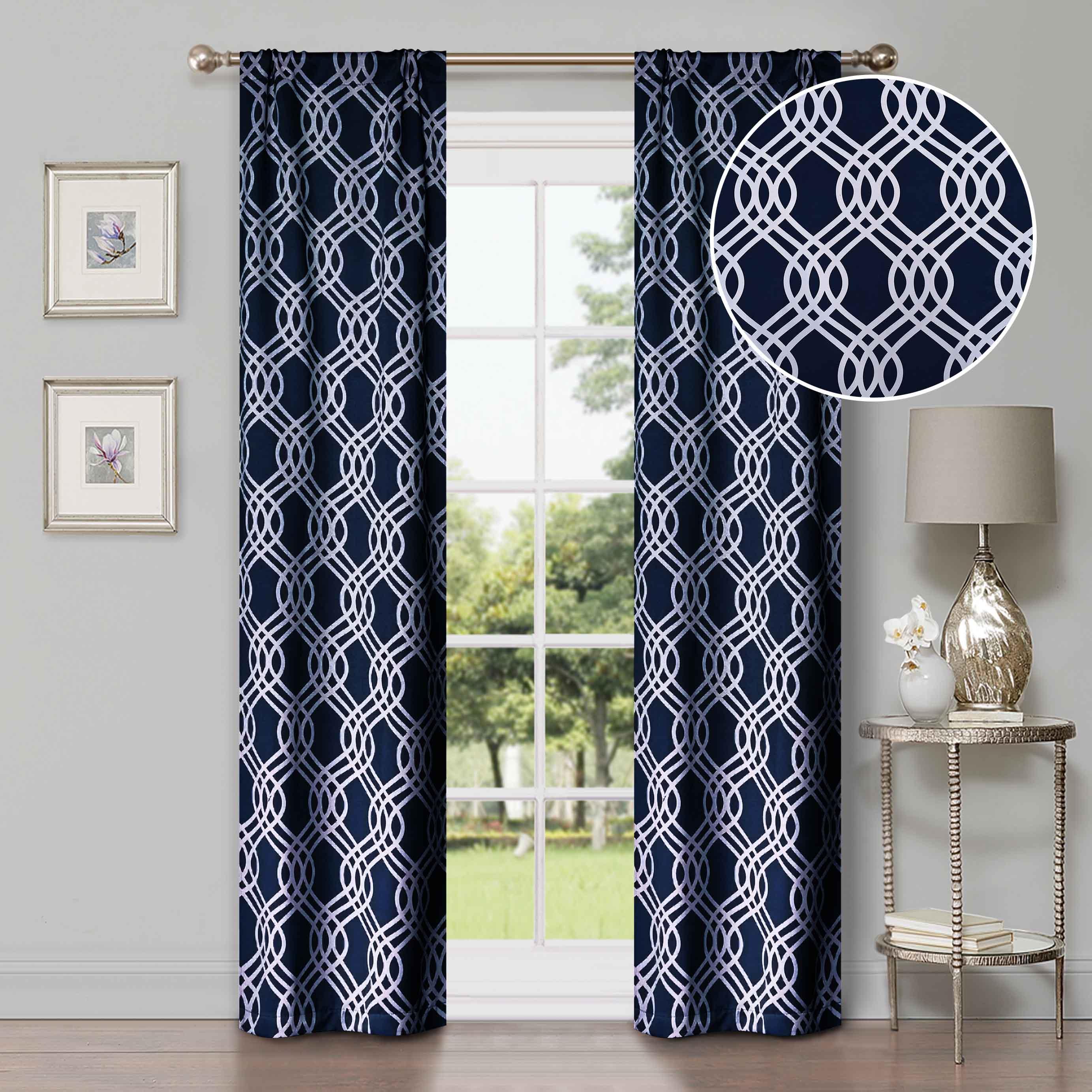 Washable Blackout Curtains with Ribbon Trellis Design - Room Darkening Window Treatment for Bedroom & Living Room - Thermal Insulated Drapes for Better Sleep and Energy Efficiency