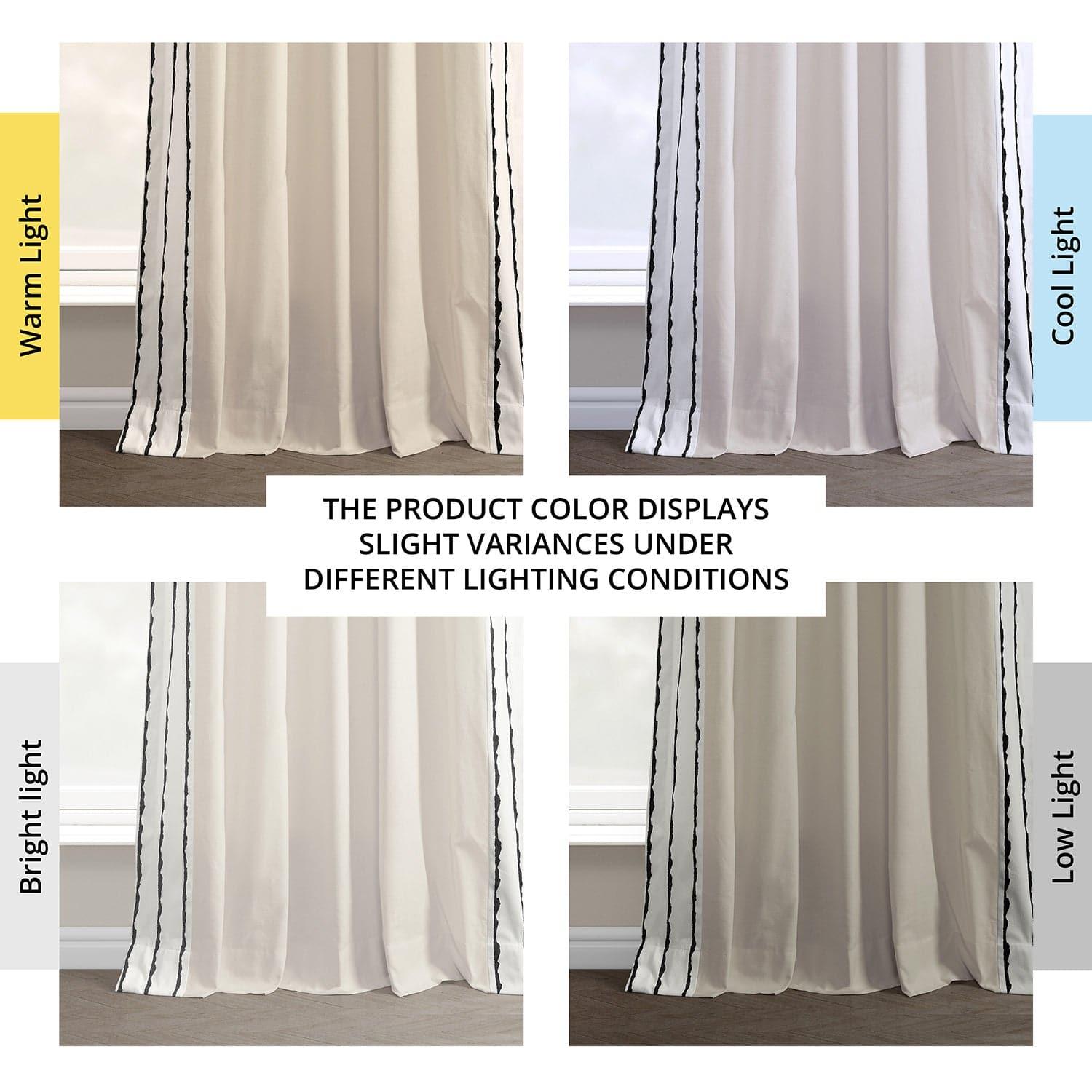 Sharkskin Black Striped Bordered Cotton Curtains - Modern Window Treatments for Living Room & Bedroom