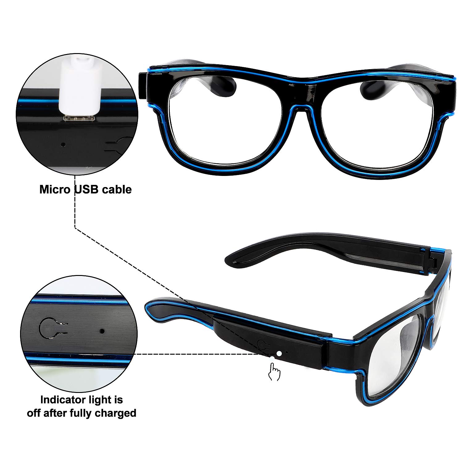 YouRfocus Wireless LED Light Up Glasses 3 Pack - Glow in The Dark Neon Rave Glasses for EDM Parties, Concerts, Festivals & Nightclubs - Perfect for Halloween, Raves, DJ Events & Glow Parties