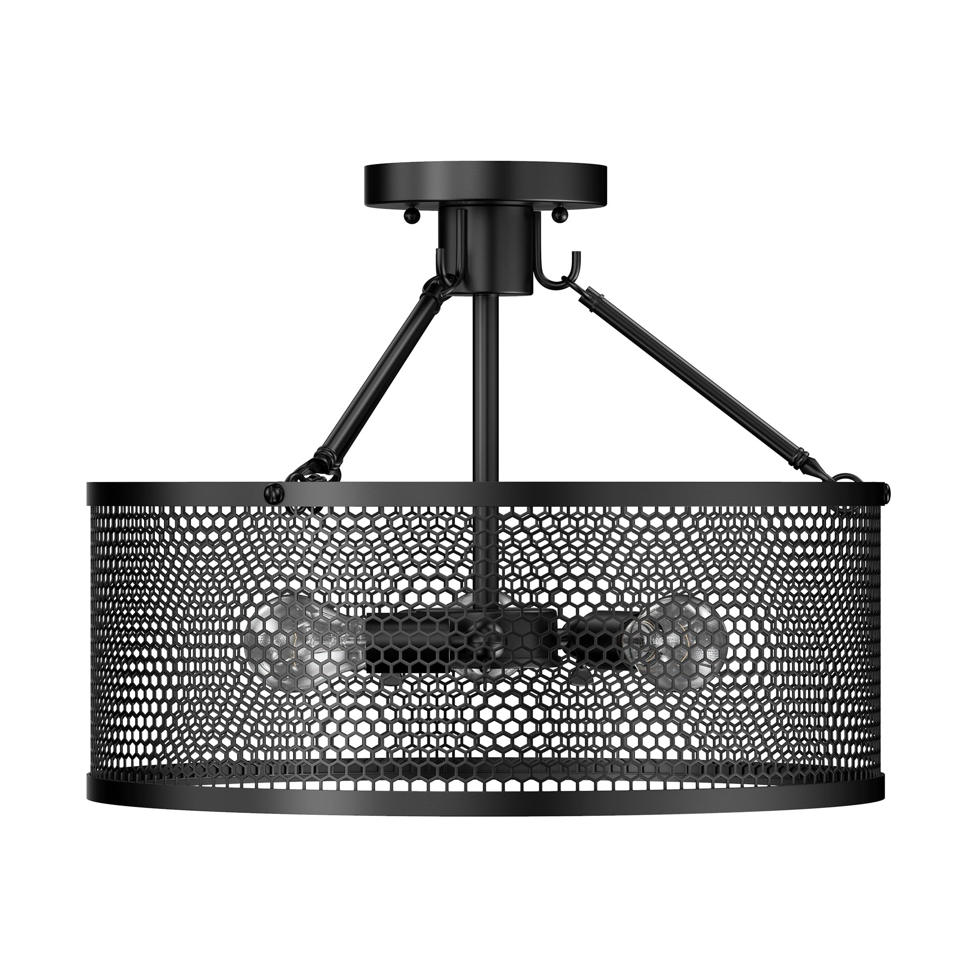 LEDMyplace 3-Light Drum Semi Flush Mount Ceiling Light Fixture - Matte Black Steel Cage, UL Listed, Farmhouse Style - Perfect for Bedroom, Living Room & Hallway - E26 Base (Bulb Not Included) | Modern Home Lighting for Cozy Ambiance & Energy-Efficient Illumination