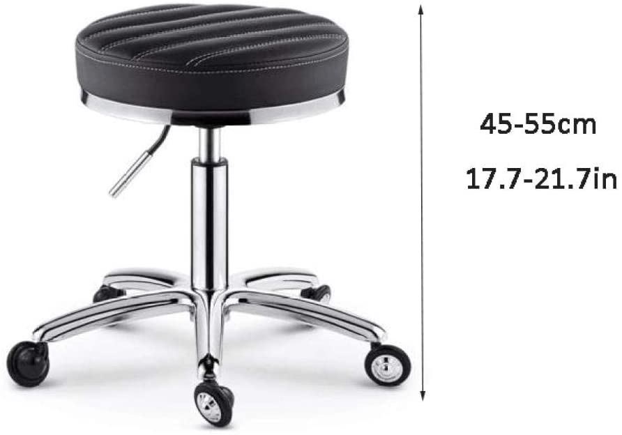 Adjustable Swivel Stool Chair with Wheels - Pink Synthetic Leather Office Stool, Height Adjustable 47-59cm (18.5-23.2