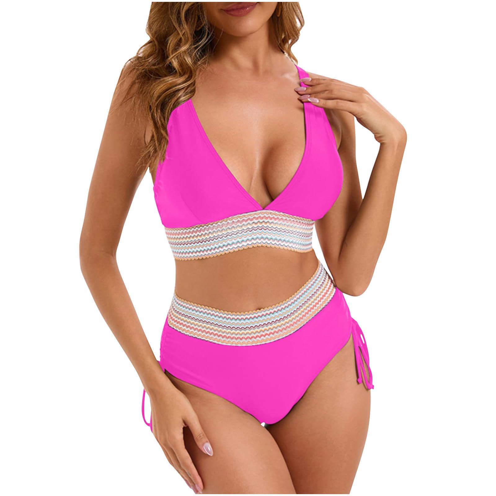 2 Piece Swimsuit for Women - Full Coverage High Waisted Bikini Set with Color Block Design | Perfect for Beach Vacations, Pool Parties & Summer Getaways