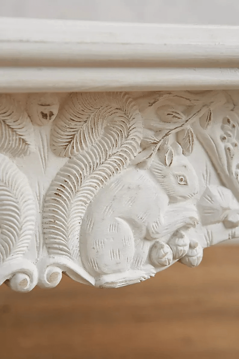 Hand Carved Menagerie Dining Table - White Solid Wood Farmhouse Table for Kitchen & Dining Room - Perfect for Family Gatherings & Dinner Parties