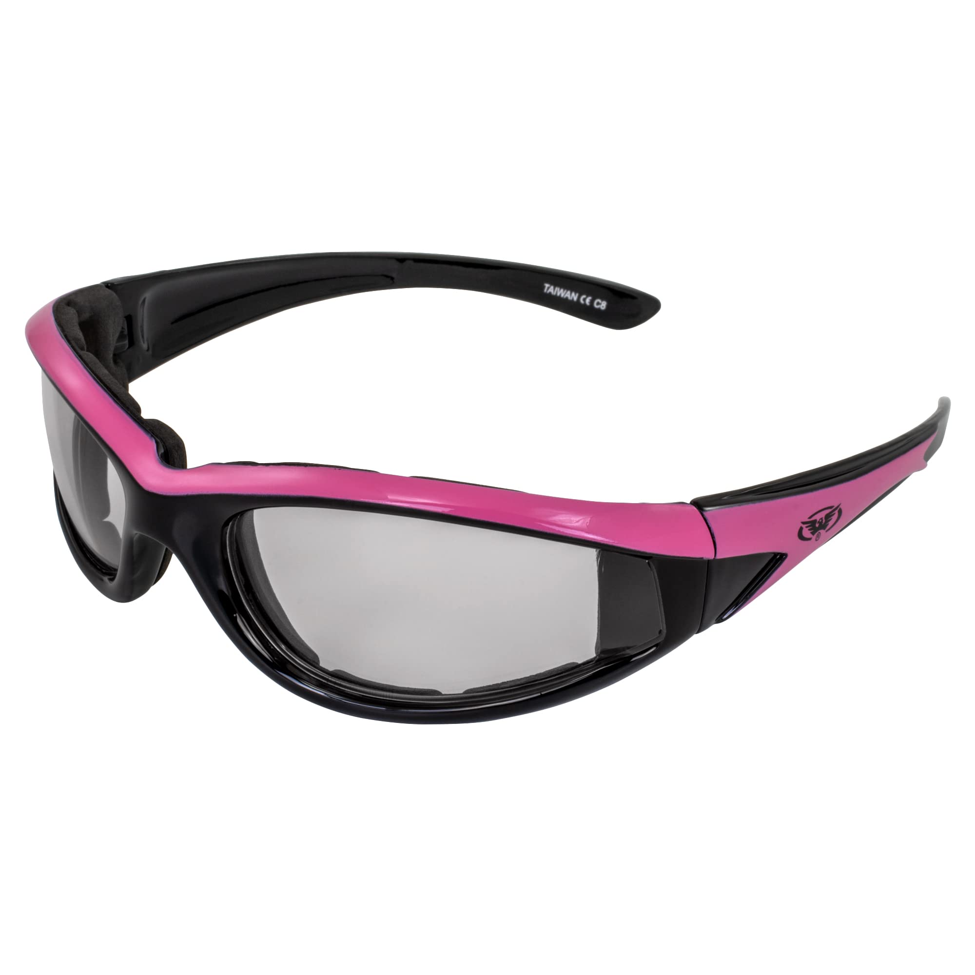 Global Vision Eyewear Hawkeye-24 Padded Motorcycle Riding Glasses - Dual Color Frames & Photochromic Lenses (Clear to Smoke) - Perfect for Cycling, Motorcycling & Outdoor Sports