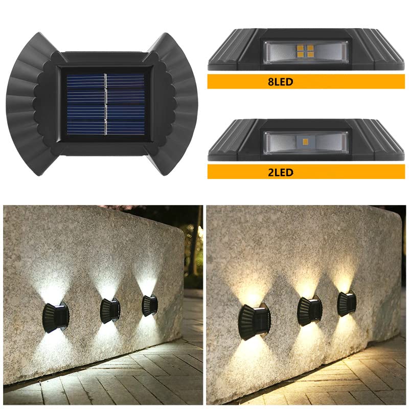 CTKcom 6 Pack Solar Wall Lights - 8 LED White Outdoor Decorative Lighting for Garden, Patio, Balcony, Terrace | Waterproof & Weatherproof Landscape Lighting for Pathways, Driveways, Yard Decor