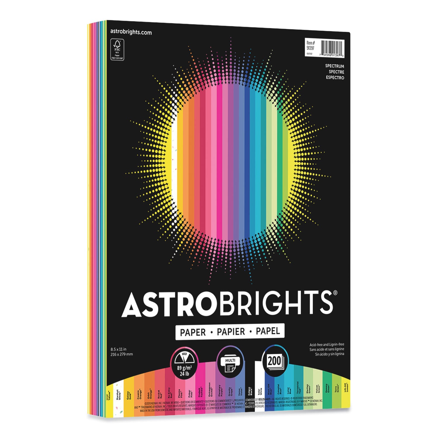 Astrobrights® Colored Paper - 24 lb Bond Weight, 8.5 x 11 Inches, 200 Sheets per Pack, 25 Vibrant Colors for School, Office & Craft Projects - Perfect for Flyers, Invitations & DIY Scrapbooking