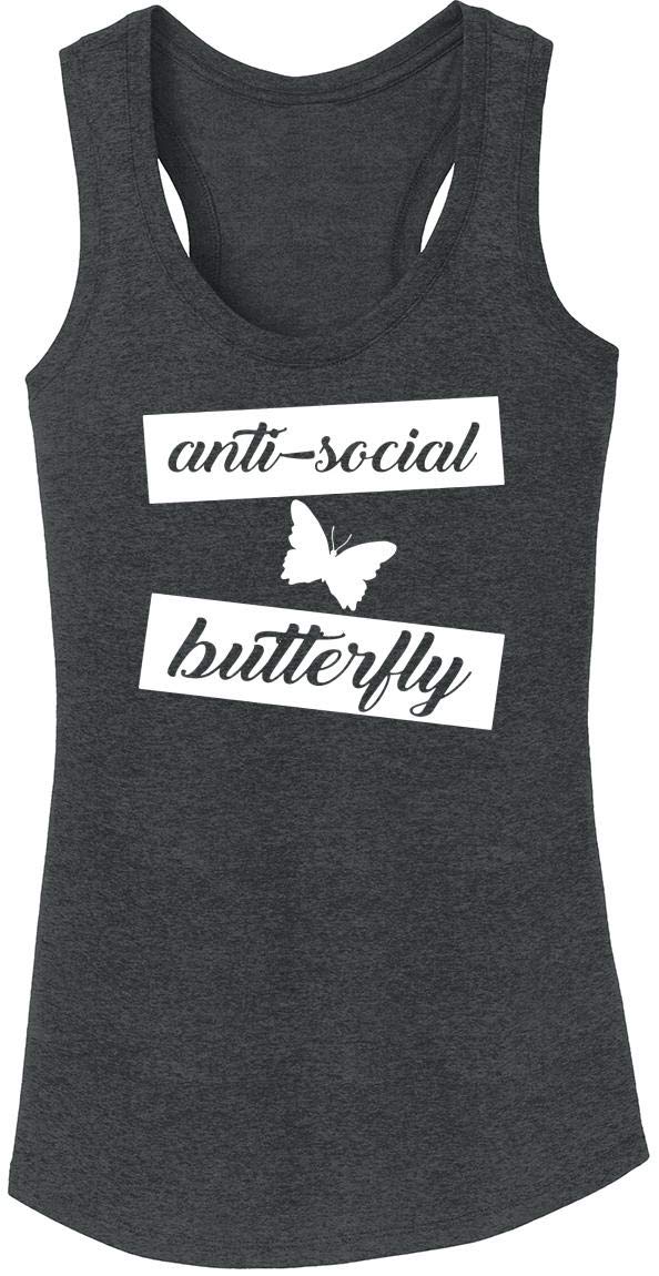 Funny Anti Social Butterfly Tri-Blend Tank Top for Women | Soft & Comfortable Sleeveless Shirt | Perfect for Casual Wear, Parties & Gifts