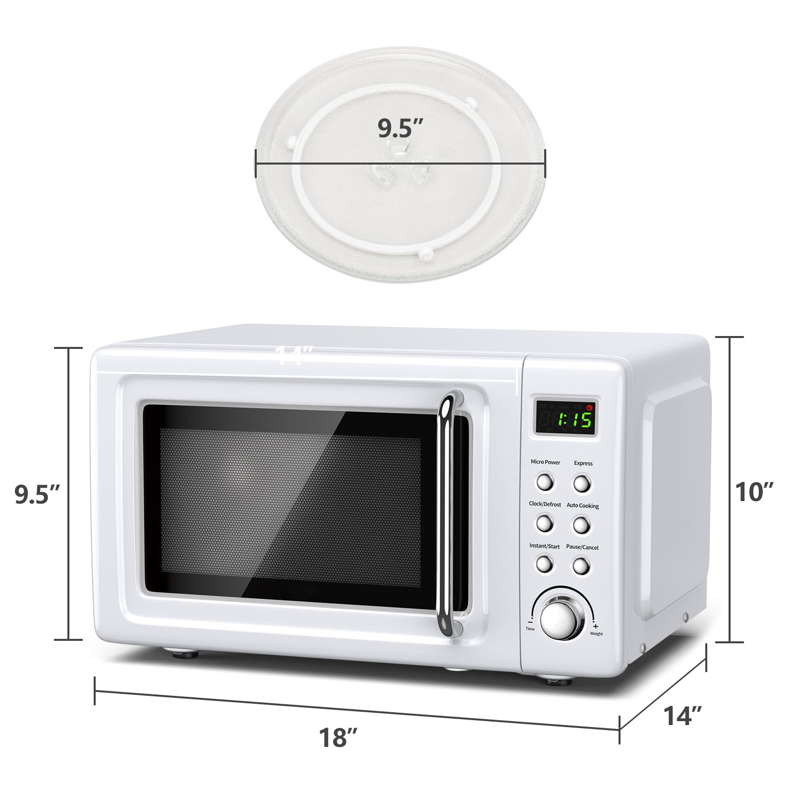 Moccha Compact Retro Microwave Oven - 0.7 Cu.ft 700W Countertop Microwave with 5 Power Levels, Delay Start, LED Display & Child Safety Lock - Perfect for Dorms, Apartments & Small Kitchens (White)