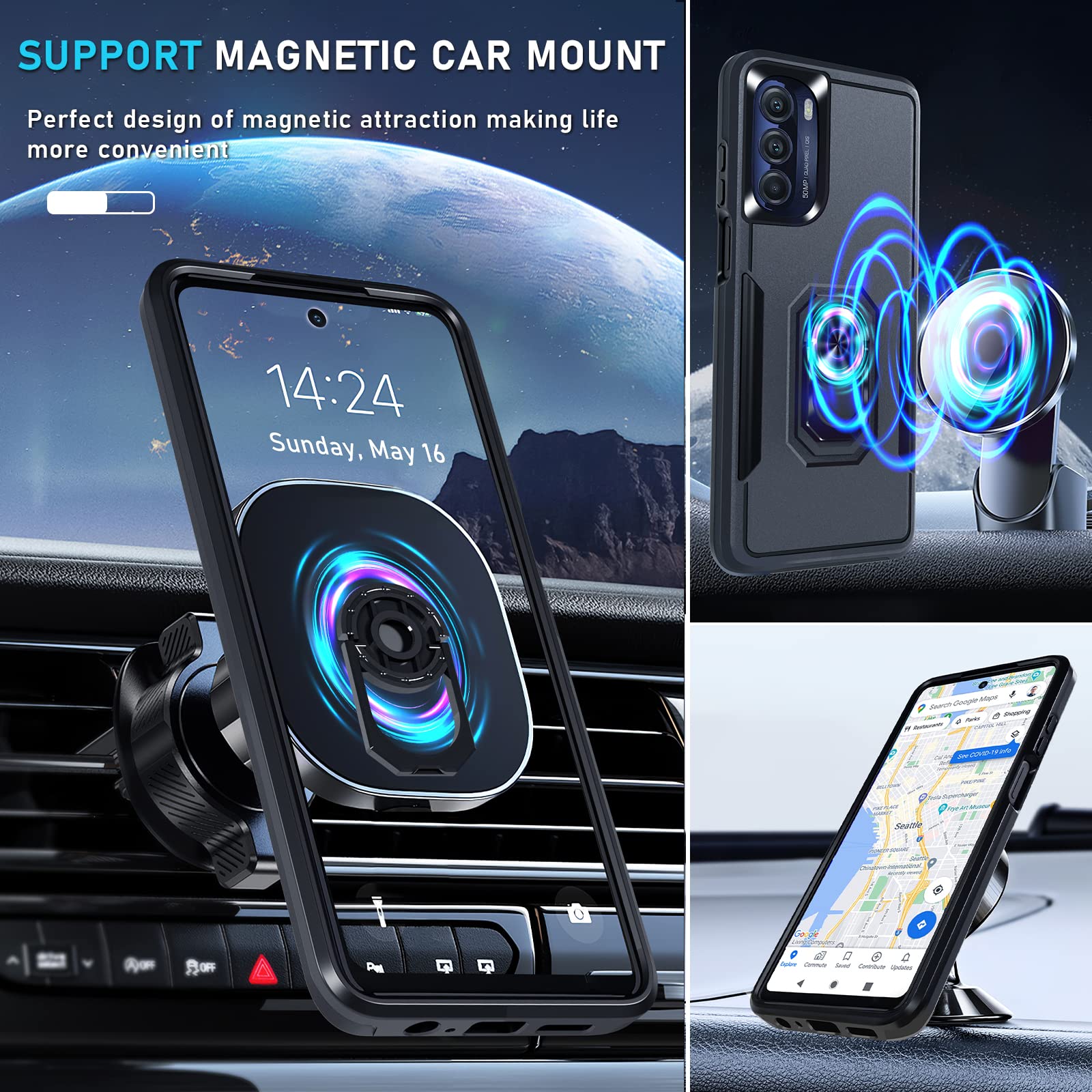 Janmitta Heavy Duty Shockproof Case for Moto G 5G 2022 with Built-in Rotatable Metal Ring Holder & Kickstand | Includes Screen Protector | Black Matte Finish | Perfect for Outdoor Activities, Travel & Daily Protection
