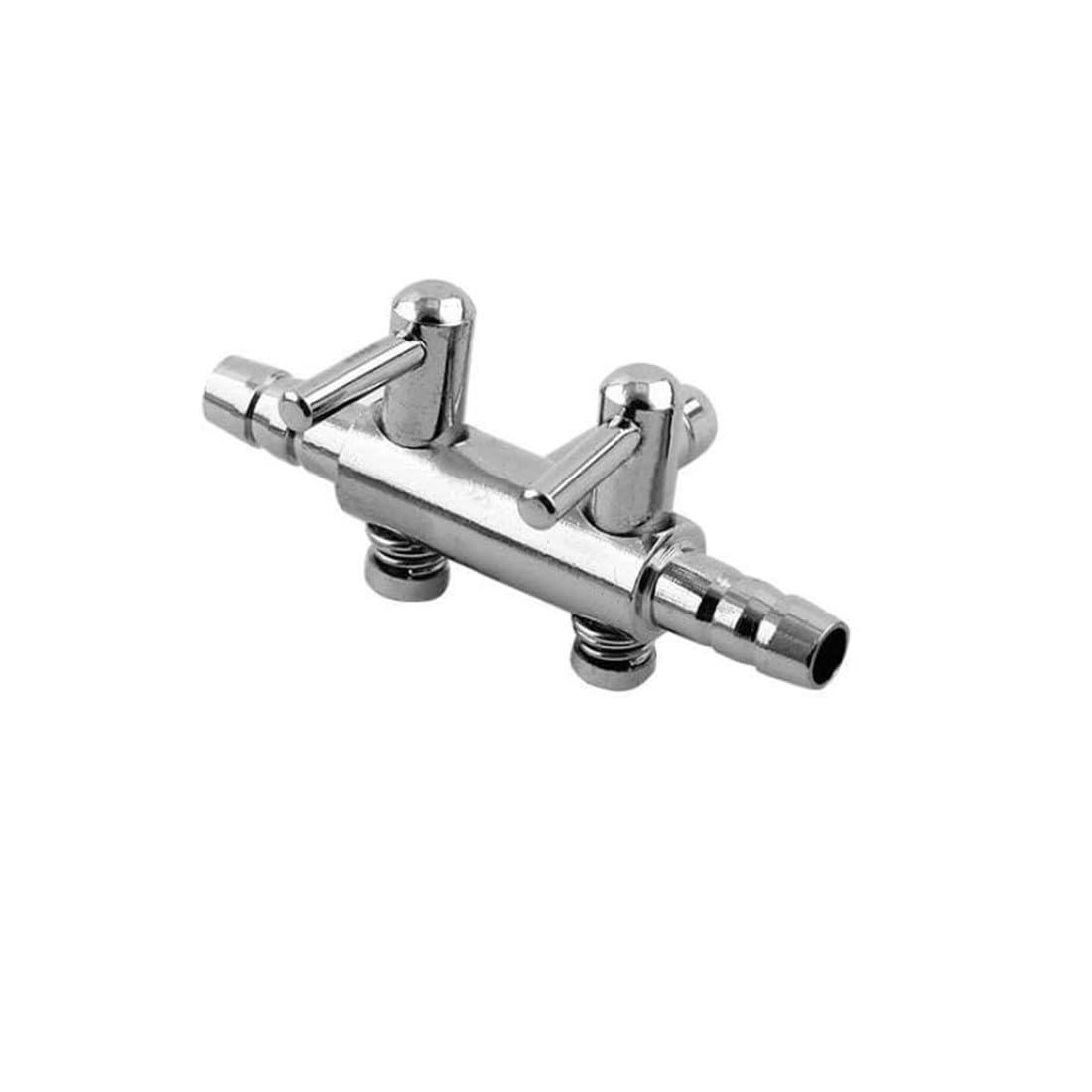 Premium Stainless Steel 2-Way Aquarium Air Control Valve - Chrome Metal Gang Manifold, Air Tap & Splitter (2 Pack) - Perfect for Fish Tank, Hydroponics & Aquaponics Systems
