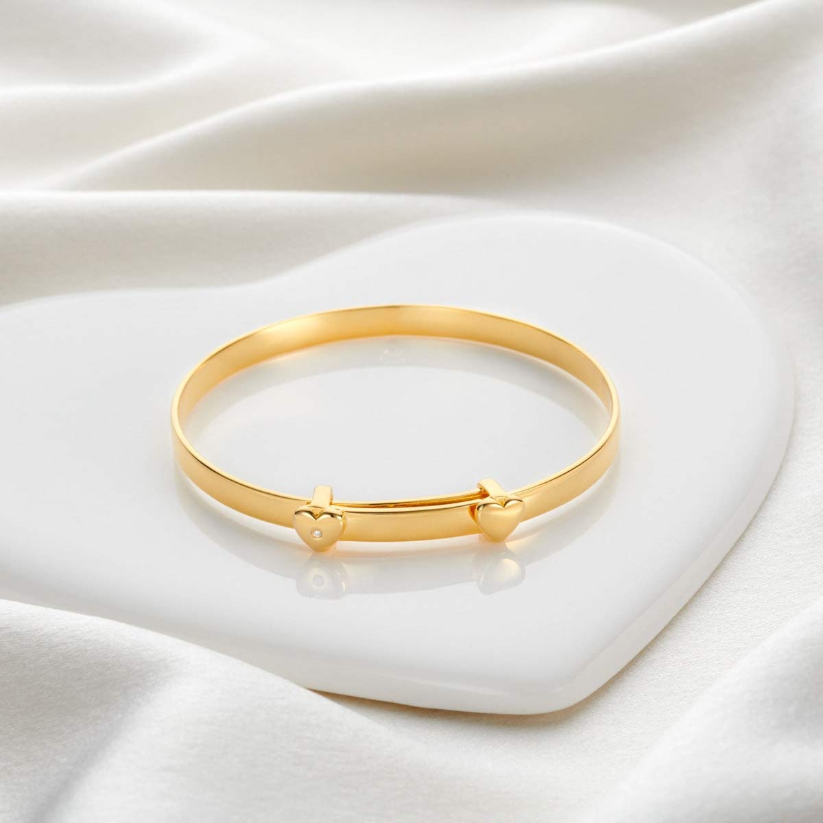 18K Gold Plated Diamond Heart Adjustable Baby Bangle - Baptism Jewelry, Christening Gift, Newborn Keepsake - Perfect for Baby Showers, Birthdays & First Communion Celebrations