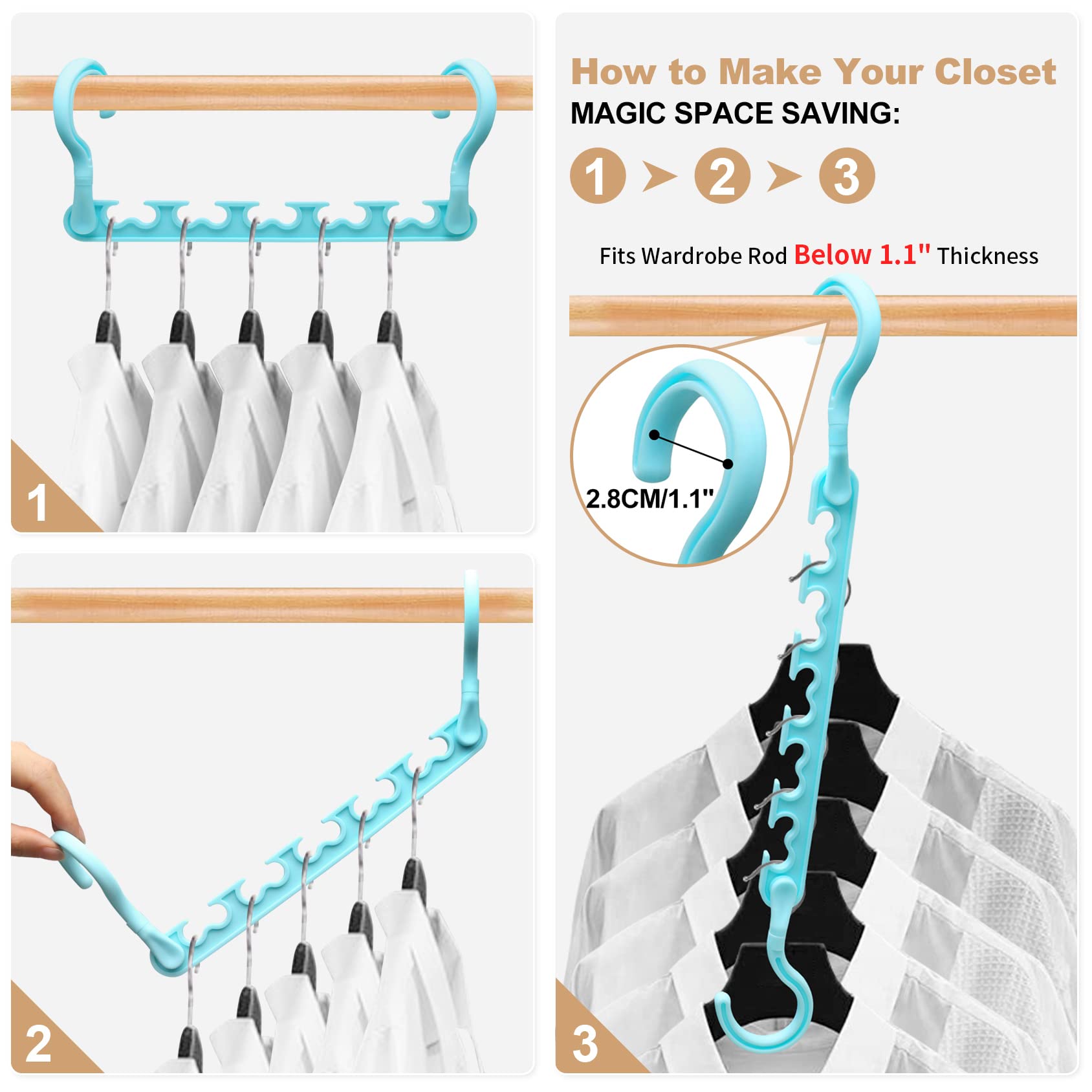 4 Pack Space Saving Plastic Clothes Hangers with 5 Holes - Perfect for College Dorm Room Essentials & Closet Organizers for Girls - Ideal for Small Spaces, Wardrobe Storage, and Travel Use