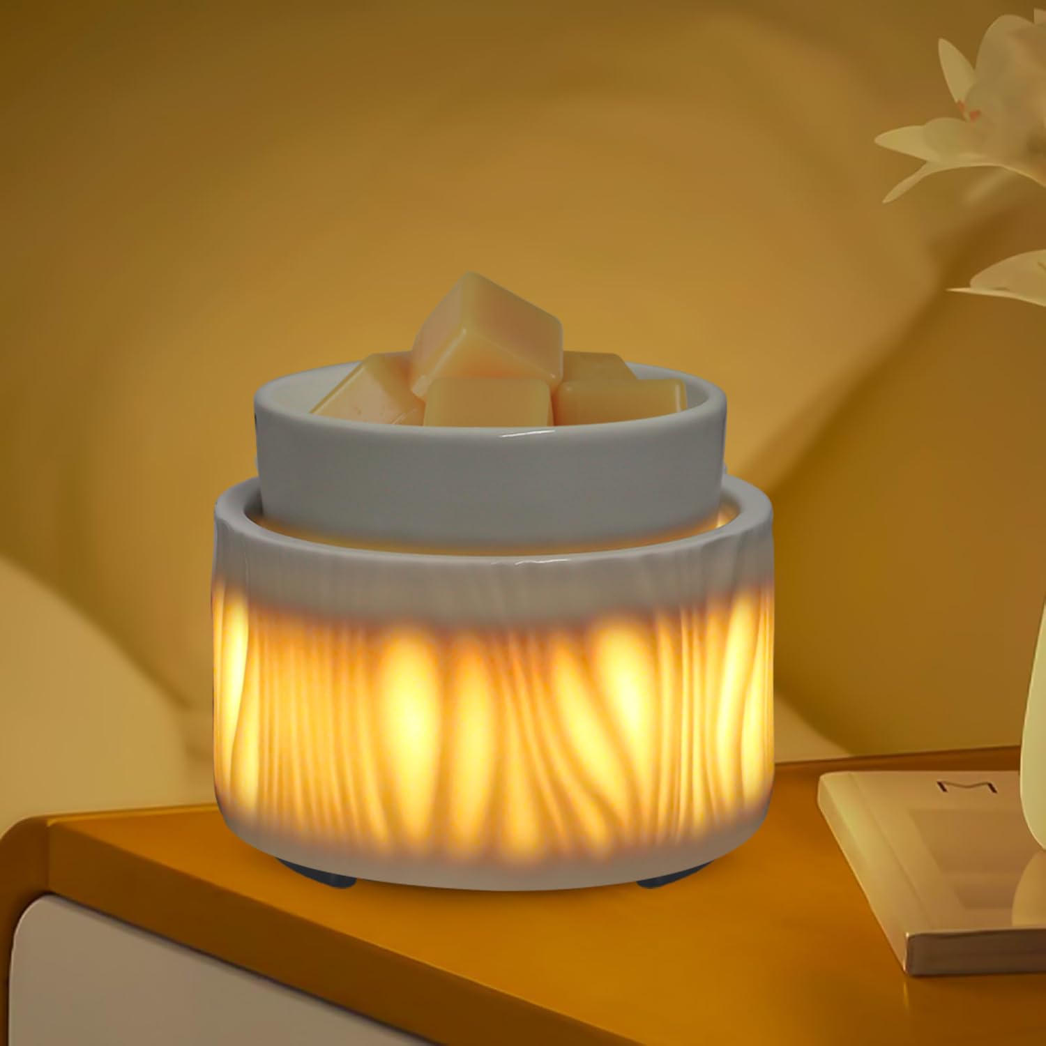 Ceramic Wax Melt Warmer with 7-Color LED Lights - 3-in-1 Electric Scented Wax Warmer & Fragrance Diffuser for Home, Office, Bedroom - Perfect Aromatherapy Gift for Women, Mom, Daughter (White) - Create Cozy Ambiance for Relaxation & Stress Relief