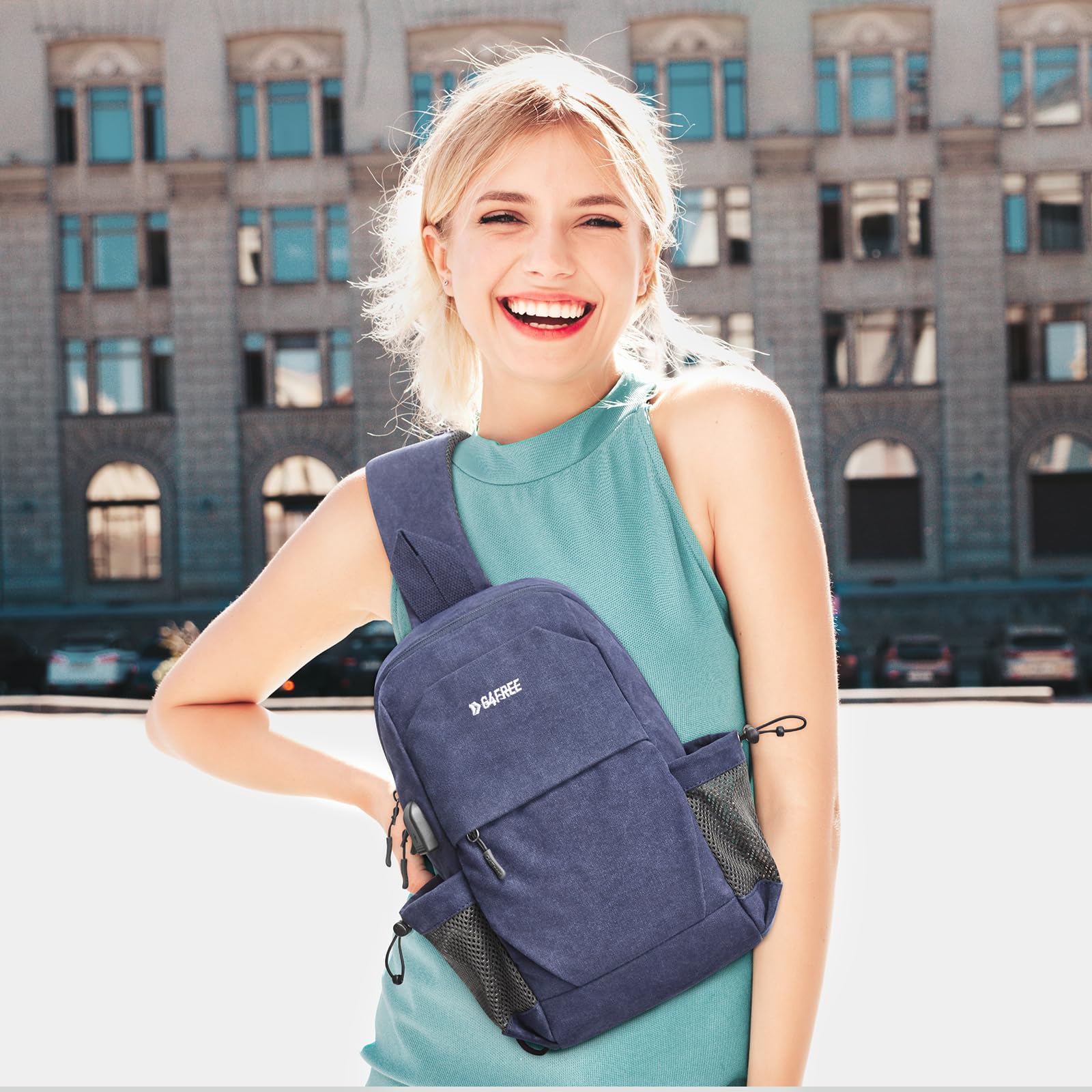 G4Free Anti-Theft Canvas Sling Bag with USB Charging Port - Crossbody Backpack Shoulder Bag for Men & Women - Perfect for Travel, Hiking, Commuting and Daily Use