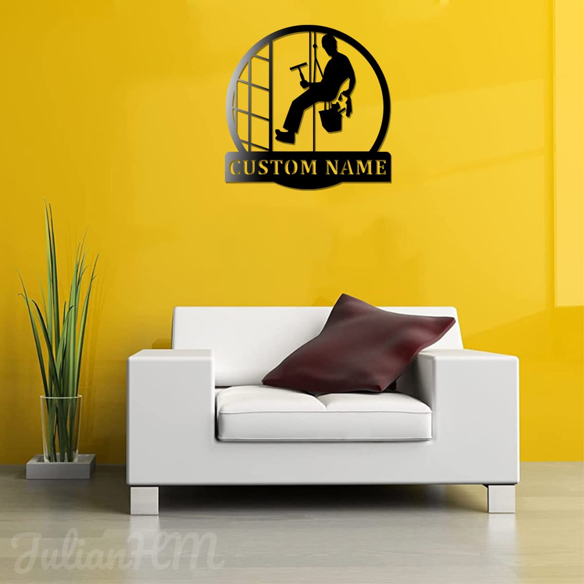 Custom LED Metal Wall Art Sign - Personalized Cleaner Name Decoration for Home, Office, Bedroom & Living Room - 18x18 Inch Glass Cleaner Themed Wall Decor (Without Lights) - Perfect for Housewarming Gifts & Professional Cleaning Business Branding