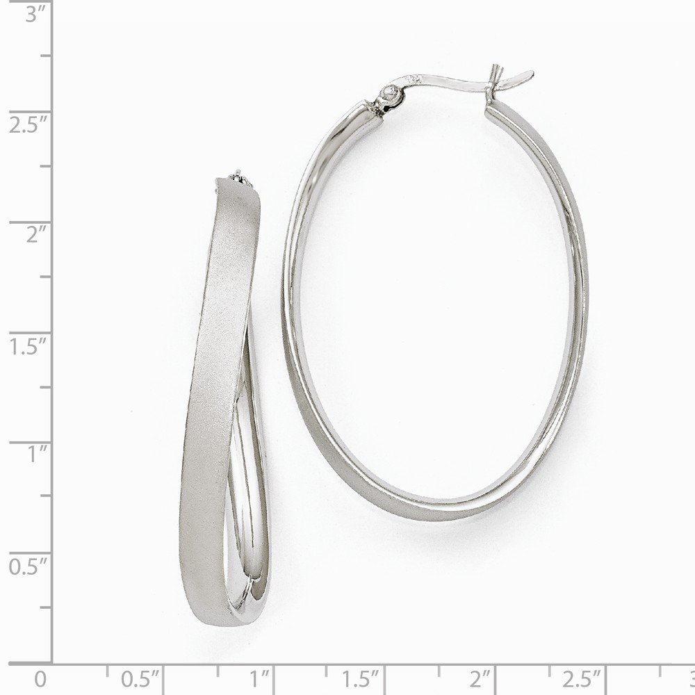 925 Sterling Silver Rhodium-Plated Oval Hoop Earrings for Women - Hypoallergenic Dangle Earrings - Elegant Satin Finish Jewelry Gift for Birthday, Anniversary & Special Occasions