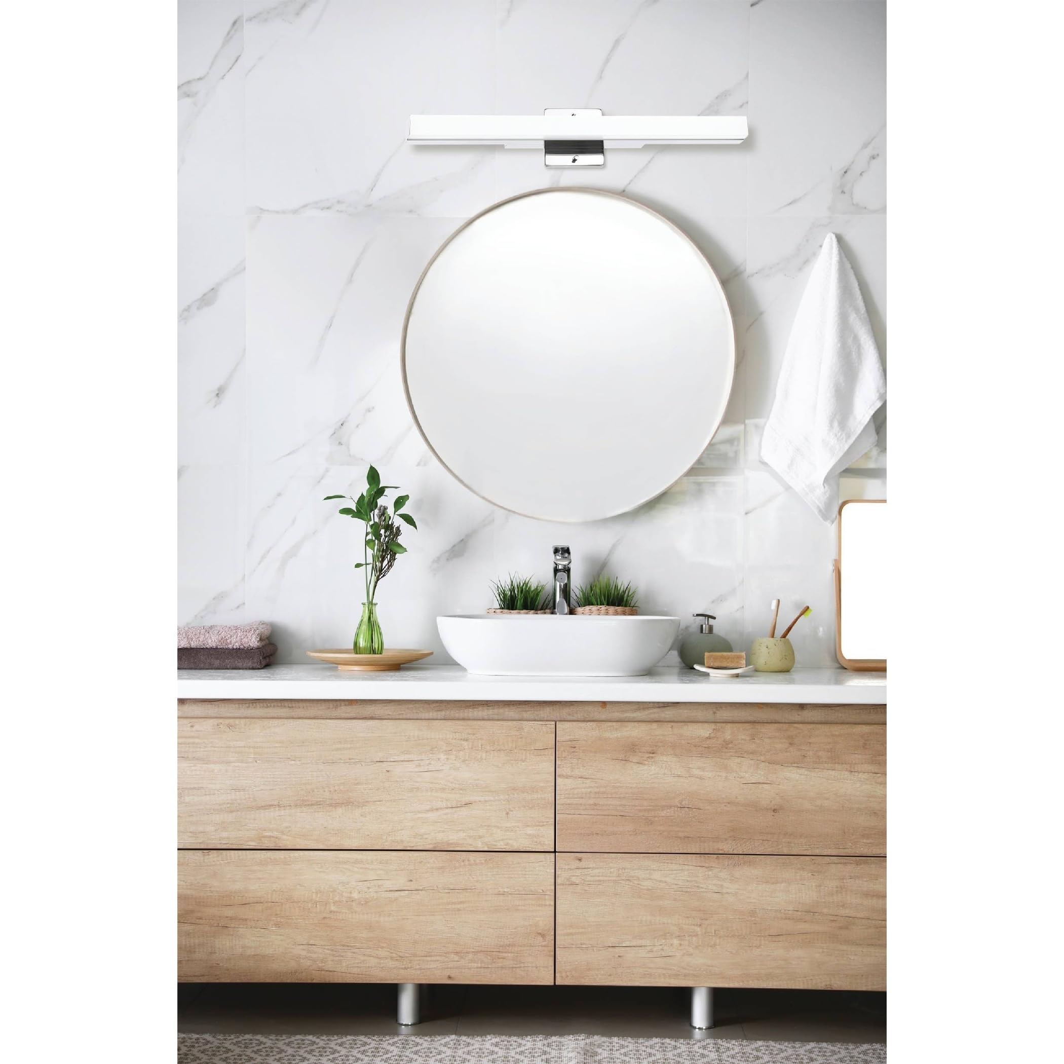 EGLO 205069A 1-Light LED Vanity Light Fixture, 24W Chrome Finish - Perfect for Bathroom Mirror Lighting & Modern Home Decor