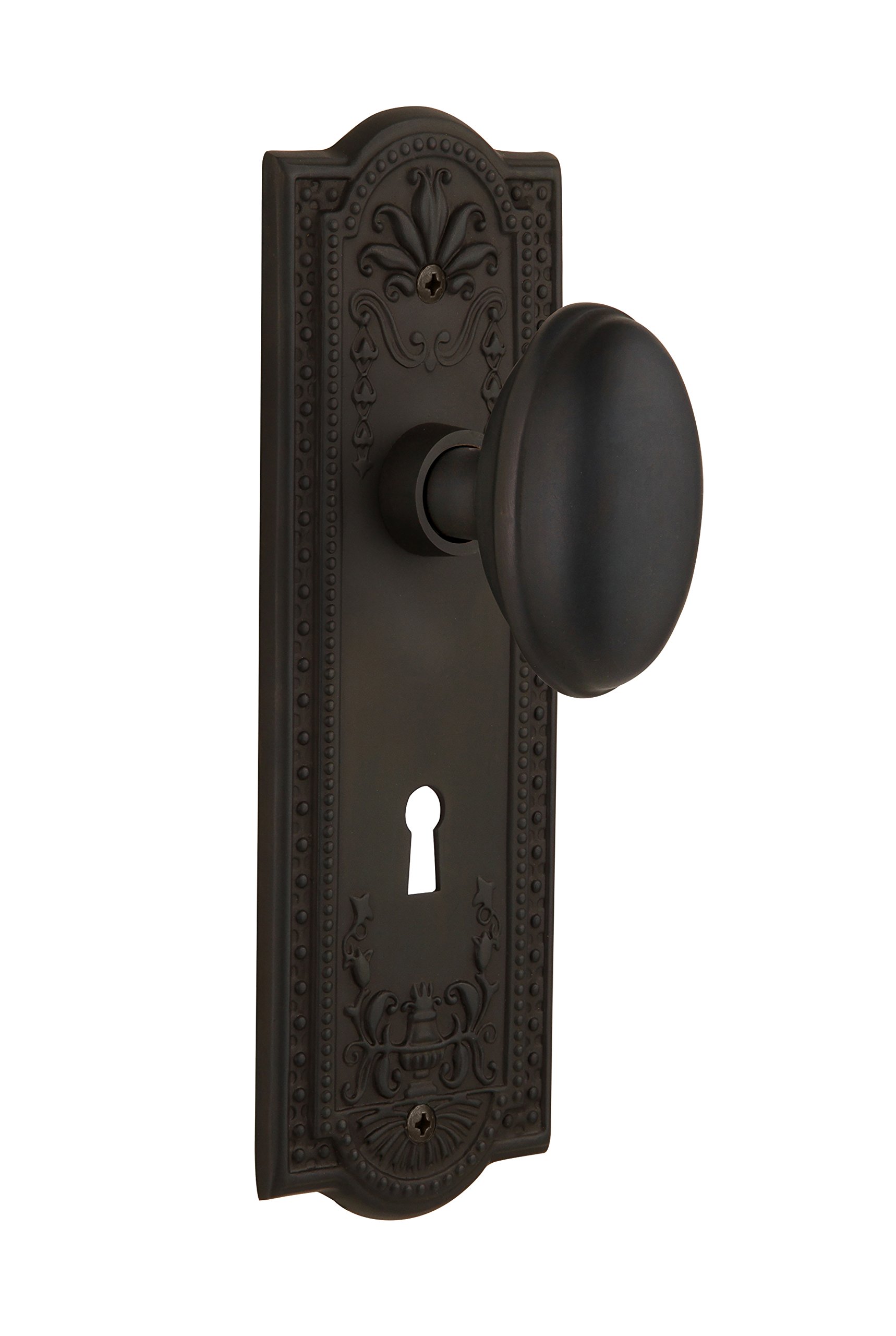 Nostalgic Warehouse Meadows Plate with Keyhole Homestead Knob - Double Dummy Oil-Rubbed Bronze Cabinet Hardware for Vintage Style Kitchens & Farmhouse Doors