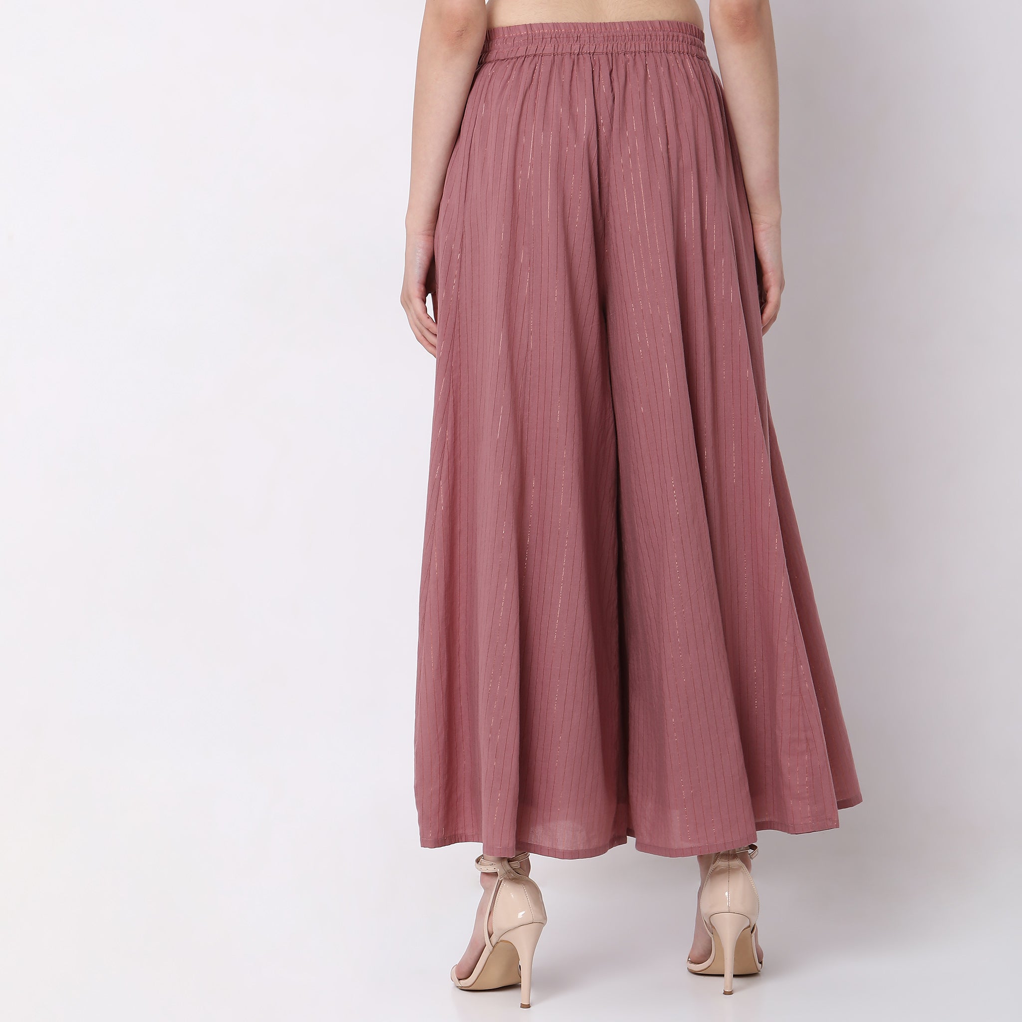 Flare Fit Striped High Rise Palazzo Pants for Women - Comfortable Wide Leg Trousers for Office, Casual & Evening Wear