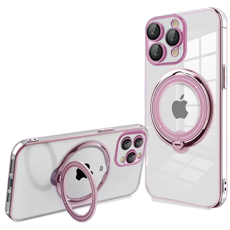Magnetic Ring Pink iPhone 15 Pro MAX Case - Shockproof Protective Cover with Strong Grip for Everyday Use, Travel & Outdoor Activities