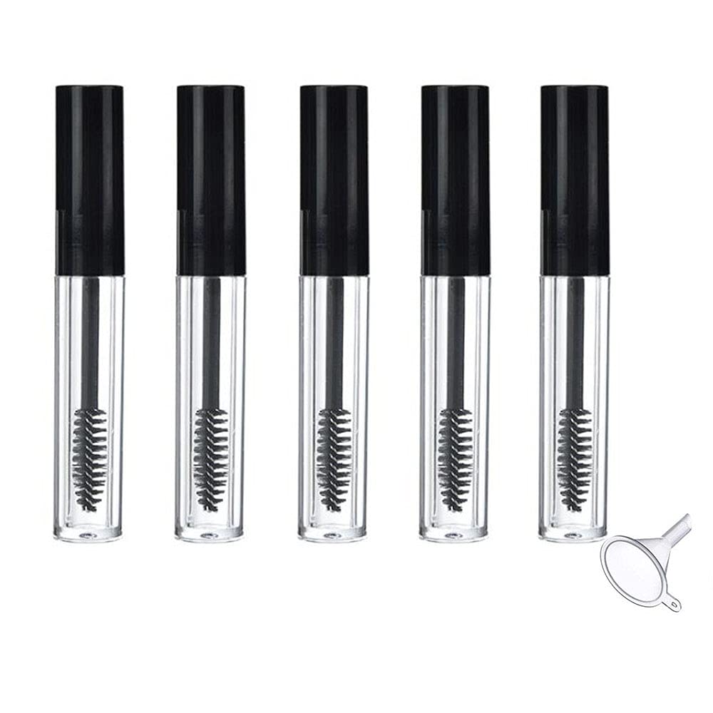 5 Pack 10ml Empty Mascara Tubes with Rubber Insert & Funnel - Portable Premium Eyelash Extension Bottles for DIY Makeup, Travel, Salon & Professional Use