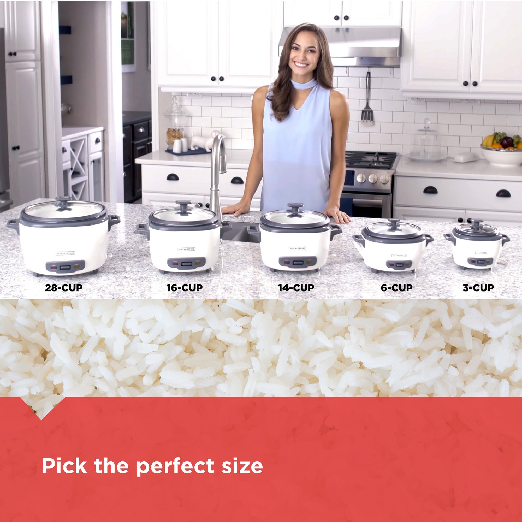 BLACK+DECKER 16-Cup (Cooked) / 8-Cup (Uncooked) Rice Cooker with Steaming Basket - Non-Stick Removable Bowl, One-Touch Operation & Keep Warm Function - Perfect for Family Dinners, Meal Prep & Asian Cuisine
