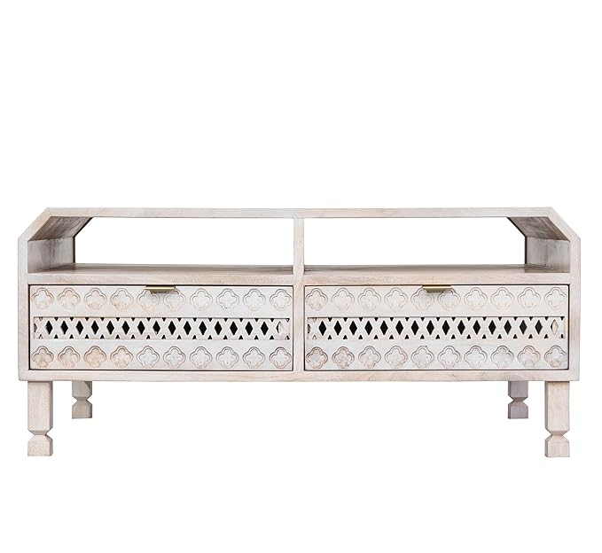 Solid Wood Coffee Table with 4 Drawers & Dust-Proof Storage - White Modern Living Room Furniture for Home & Office Use