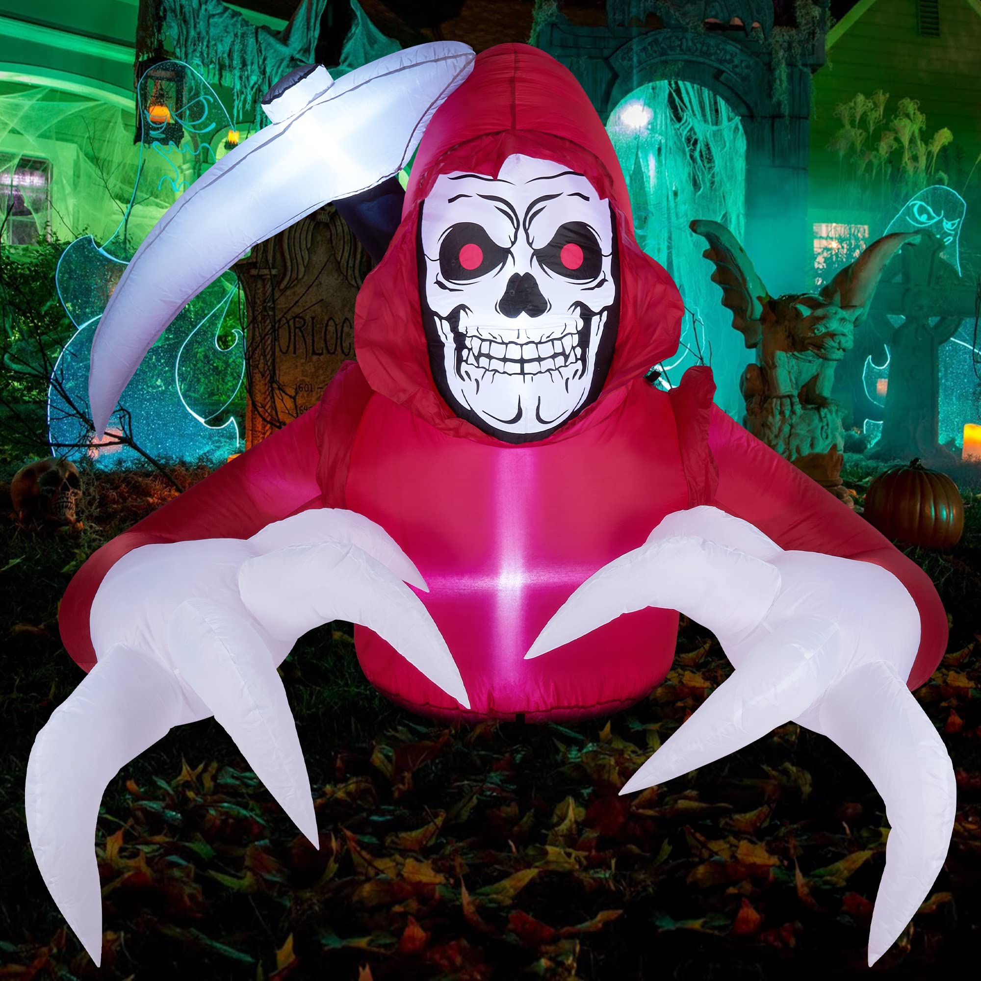 7 FT Halloween Inflatable Grim Reaper with LED Lights - Outdoor Halloween Decorations for Yard, Lawn & Garden - Scary Holiday Blow Up Decor - Perfect for Halloween Parties, Haunted Houses & Trick-or-Treat Decor