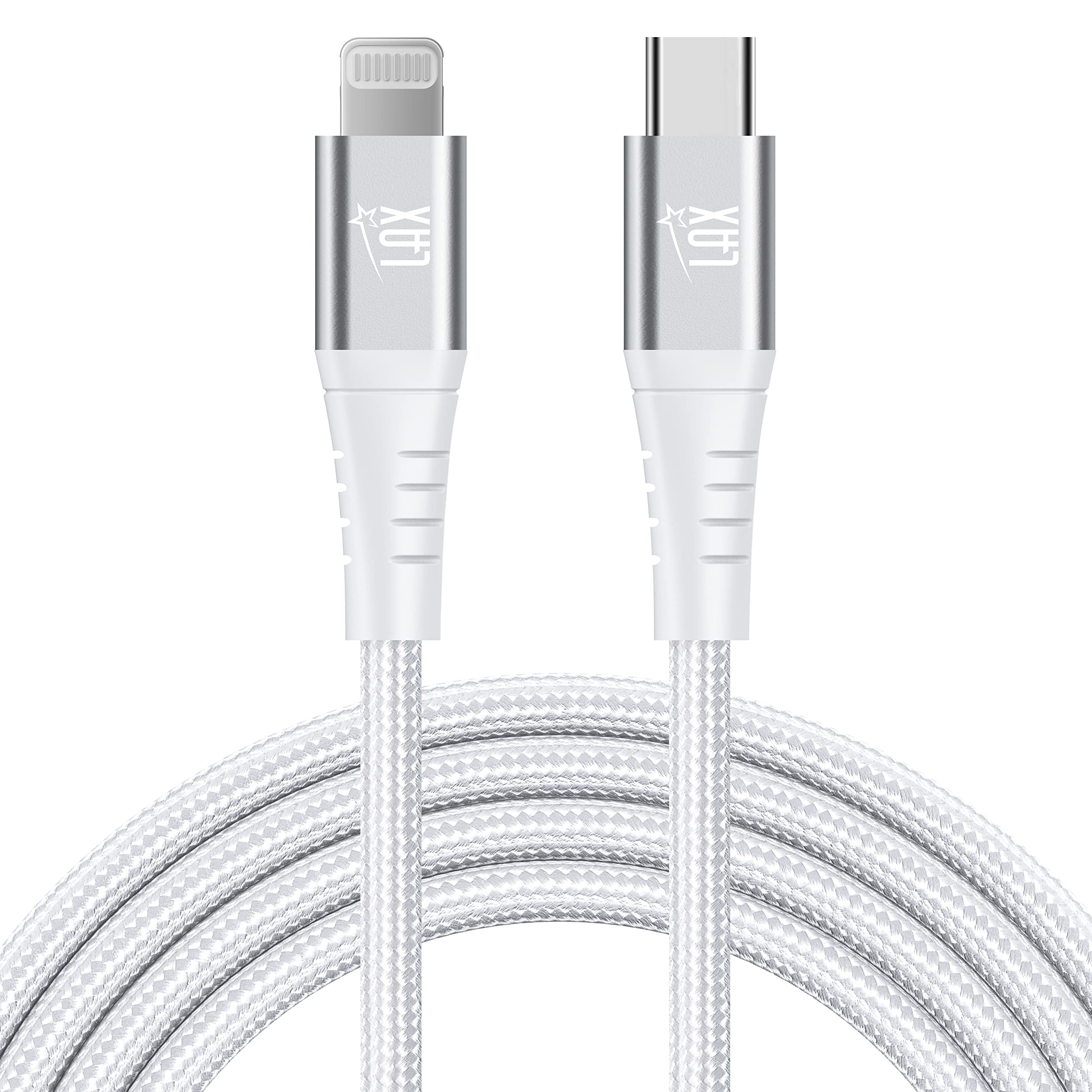 Apple MFi Certified USB C to Lightning Cable - Fast Charging Nylon Braided Cable for iPhone 14/14 Plus/14 Pro/14 Pro Max, iPad, iPod - 1ft Silver - Perfect for Home, Office & Travel Charging