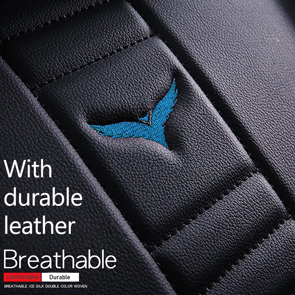 Universal Fit PU Leather Car Seat Covers Full Set for 2016 Chevy Cruze Limited - Black & Blue Stitching with Headrest & Lumbar Support - Perfect for Daily Commuting, Road Trips & Interior Protection
