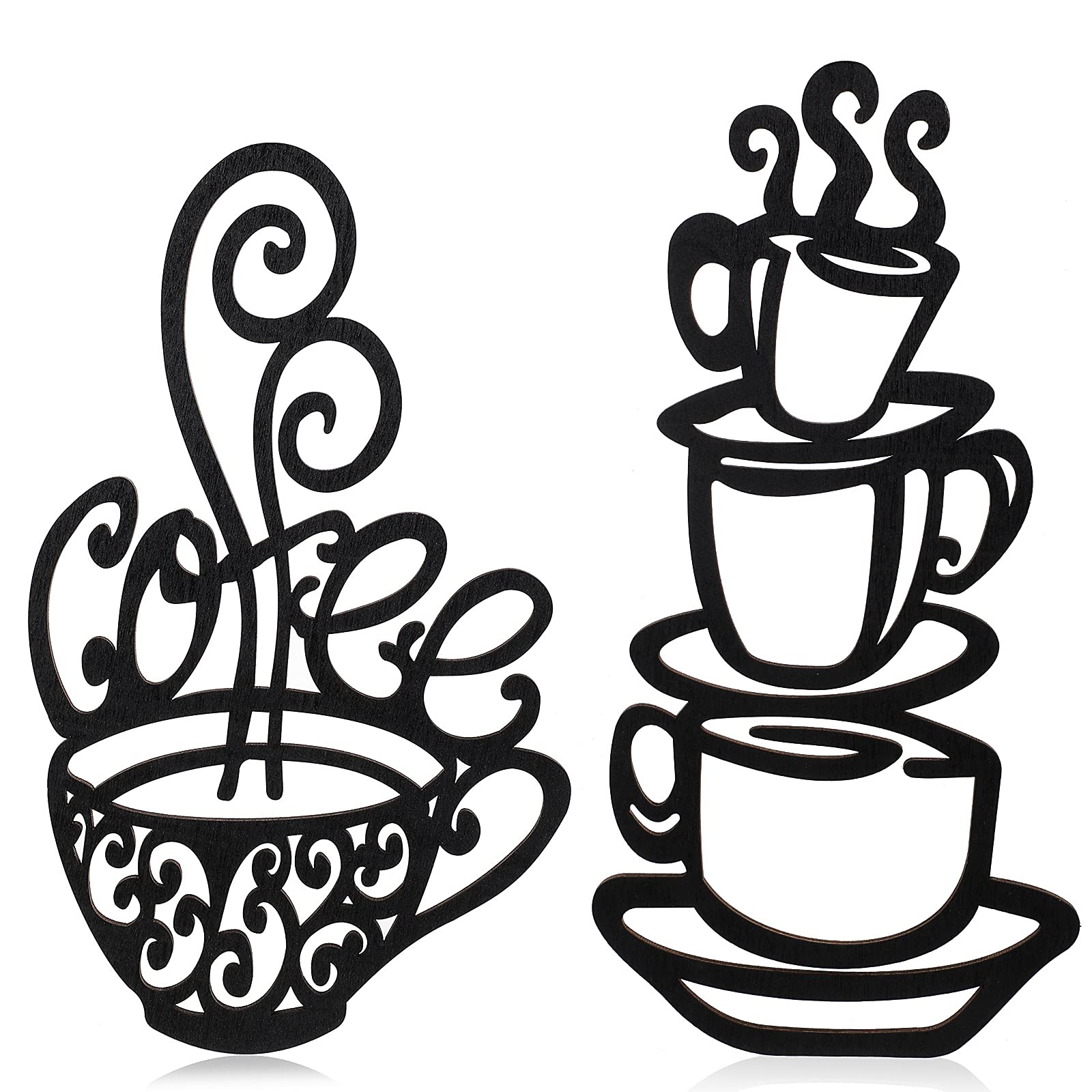 Jetec 2-Piece Black Coffee Cup Silhouette Wall Art Set - Rustic Kitchen Decor for Coffee Bar, Cafe & Home - Perfect for Coffee Lovers & Kitchen Wall Decoration