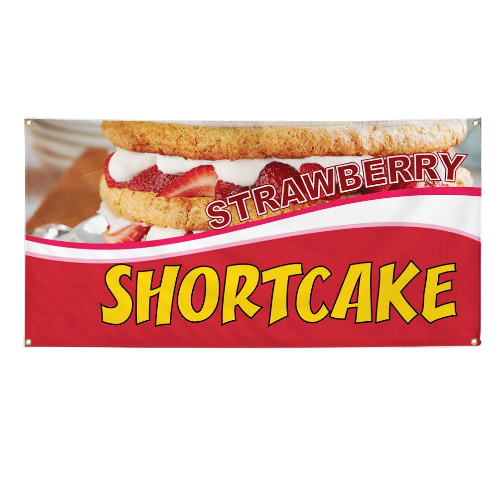 Strawberry Shortcake Vinyl Banner - 60x144 Inches, Weatherproof, 10 Grommets - Custom Printing for Restaurants, Food Advertising & Outdoor Yard Signs (Multiple Sizes Available) - Perfect for Events, Promotions & Business Signage