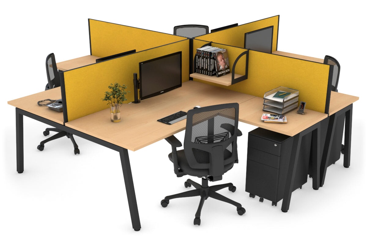 Quadro A Legs 4-Person Corner Workstation Desk - 1600L x 1800W with Cable Management - Modern Office & Home Workspace Solution for Professionals